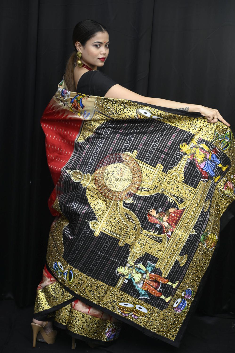 Red Ganga Jamuna Border Marriage Theme Pattachitra Silk Saree