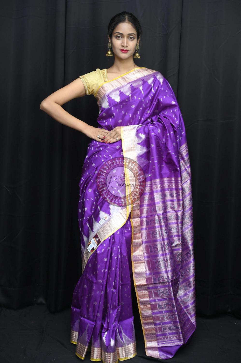 "Odisha Handloom Tissue Silk Saree with shimmering texture, elegant zari border, and lightweight drape, handcrafted by artisans"
