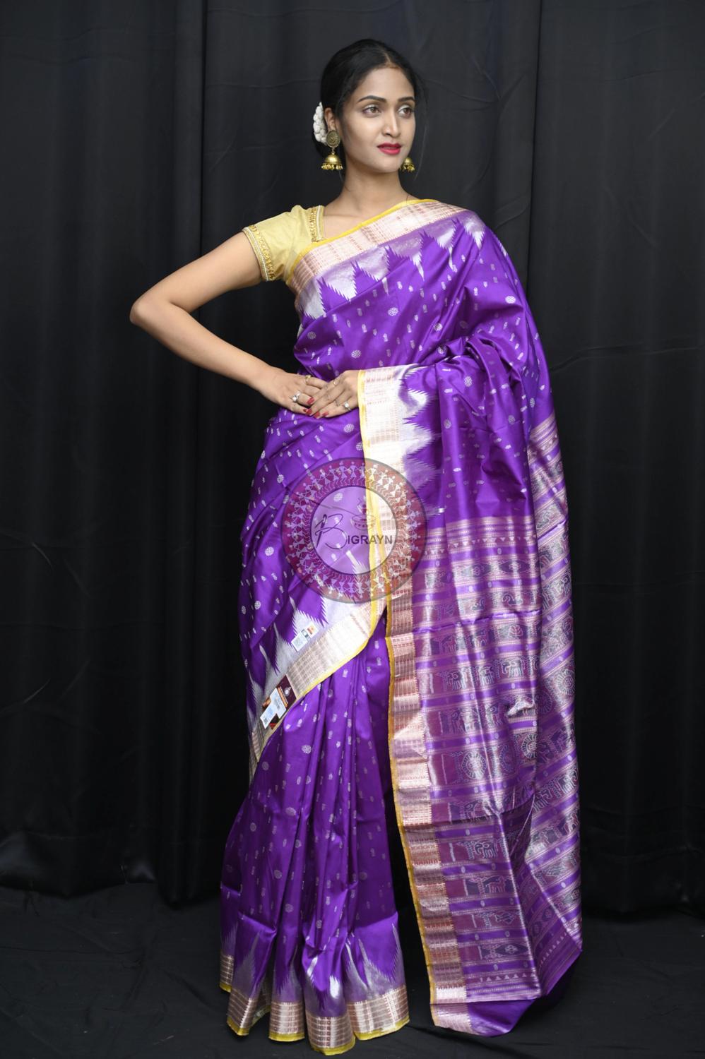 "Odisha Handloom Tissue Silk Saree with shimmering texture, elegant zari border, and lightweight drape, handcrafted by artisans"