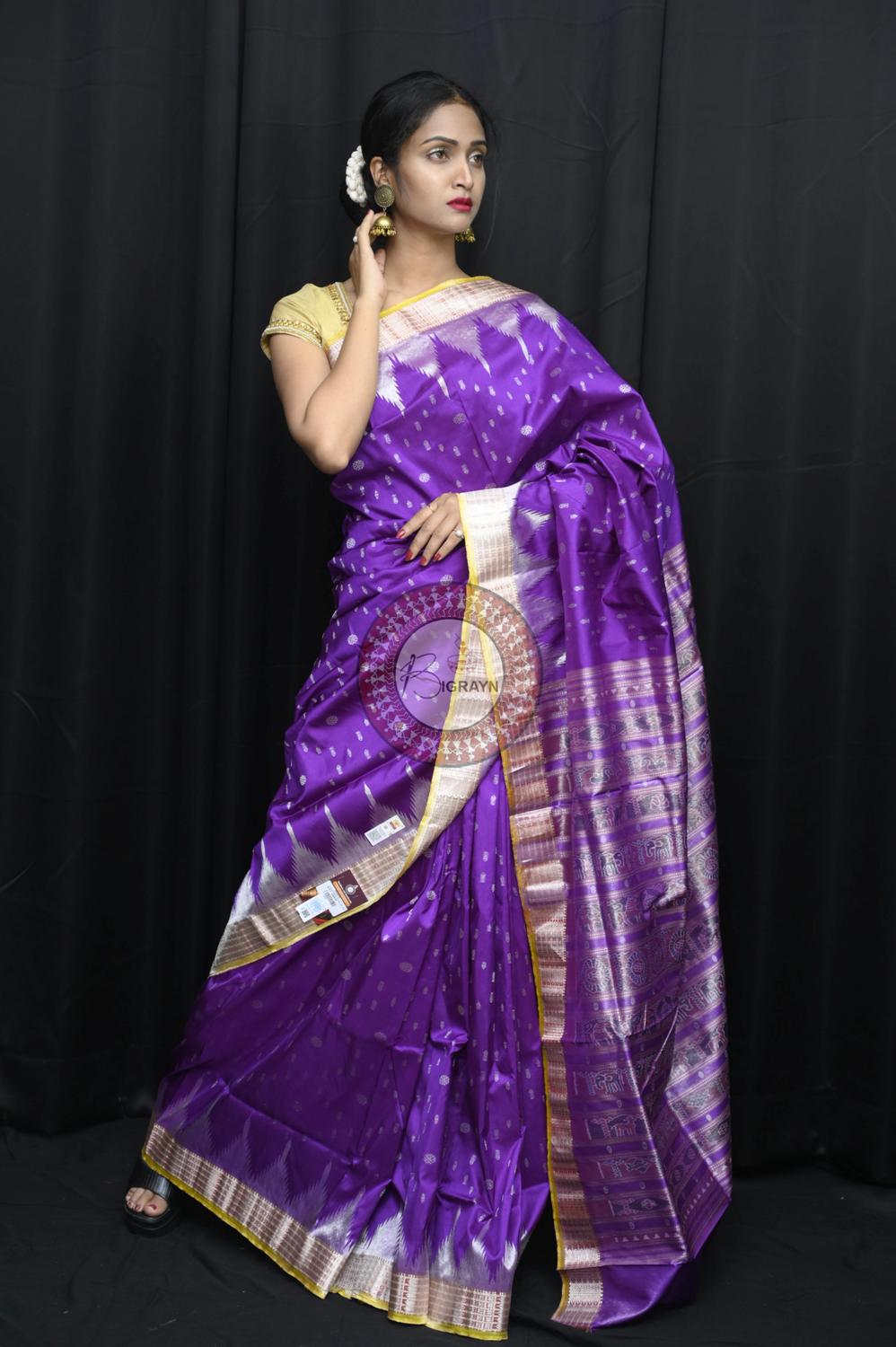 "Odisha Handloom Tissue Silk Saree with shimmering texture, elegant zari border, and lightweight drape, handcrafted by artisans"