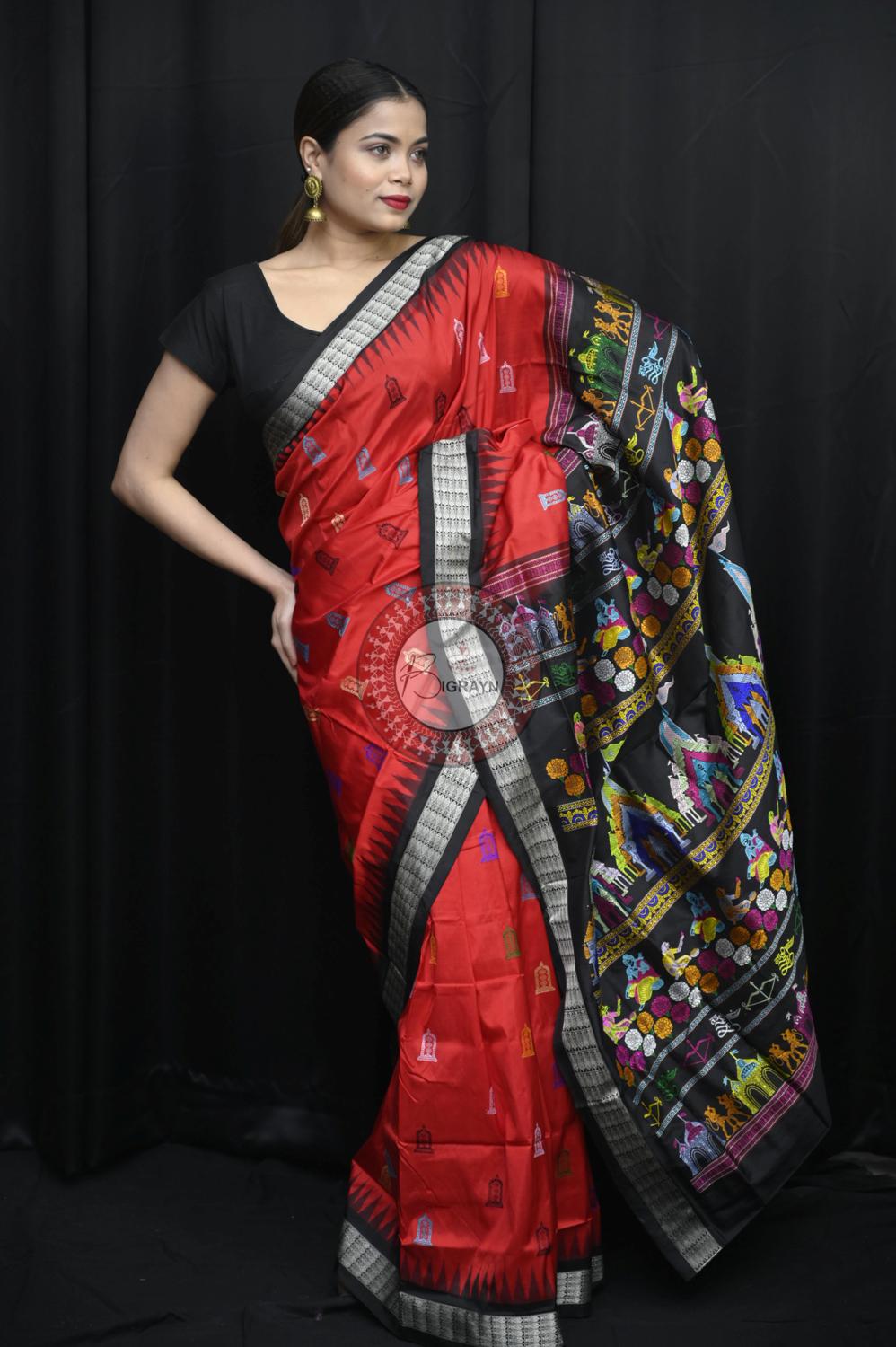 Red Black Sri Ram Exclusive Sambalpuri Silk Saree