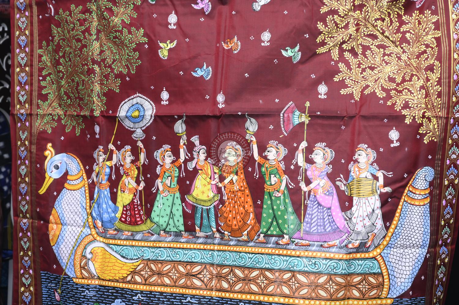 Maroon Small Box Boita Bandana Pattachitra Silk Saree