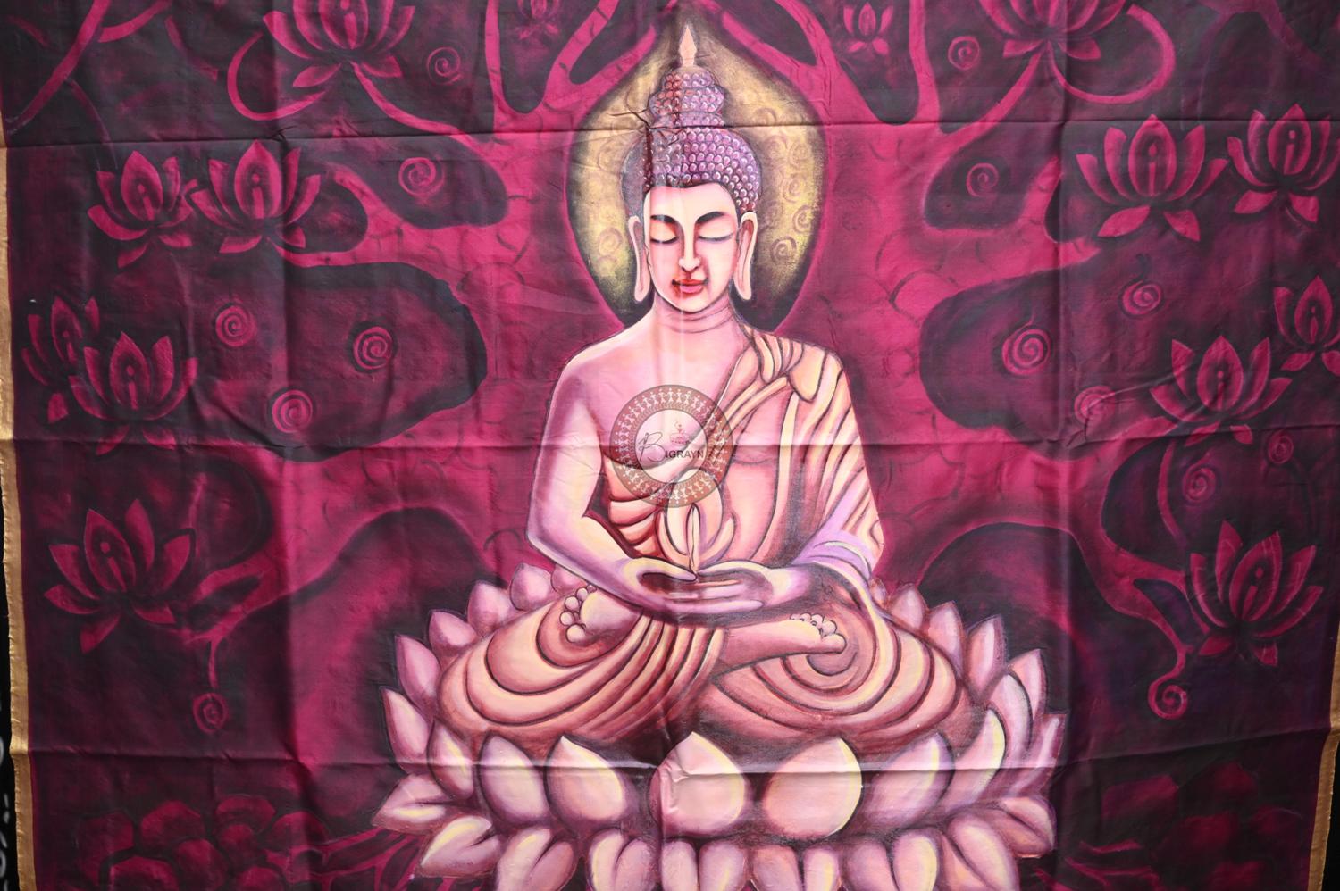 Magenta Buddha Theme Pattachitra Silk Saree