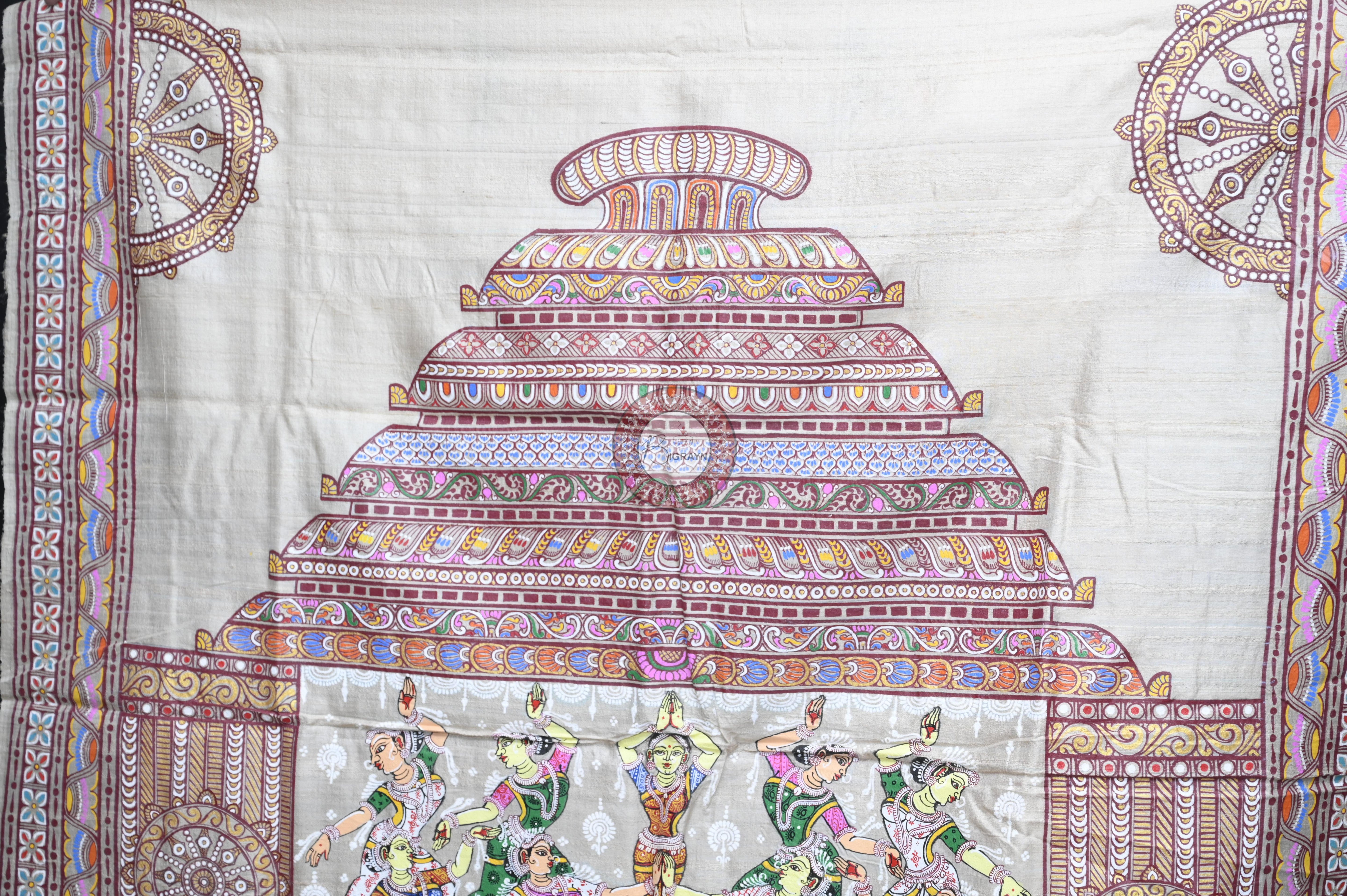 Exclusive Konark Temple Theme Pattachitra Tussar Silk Saree