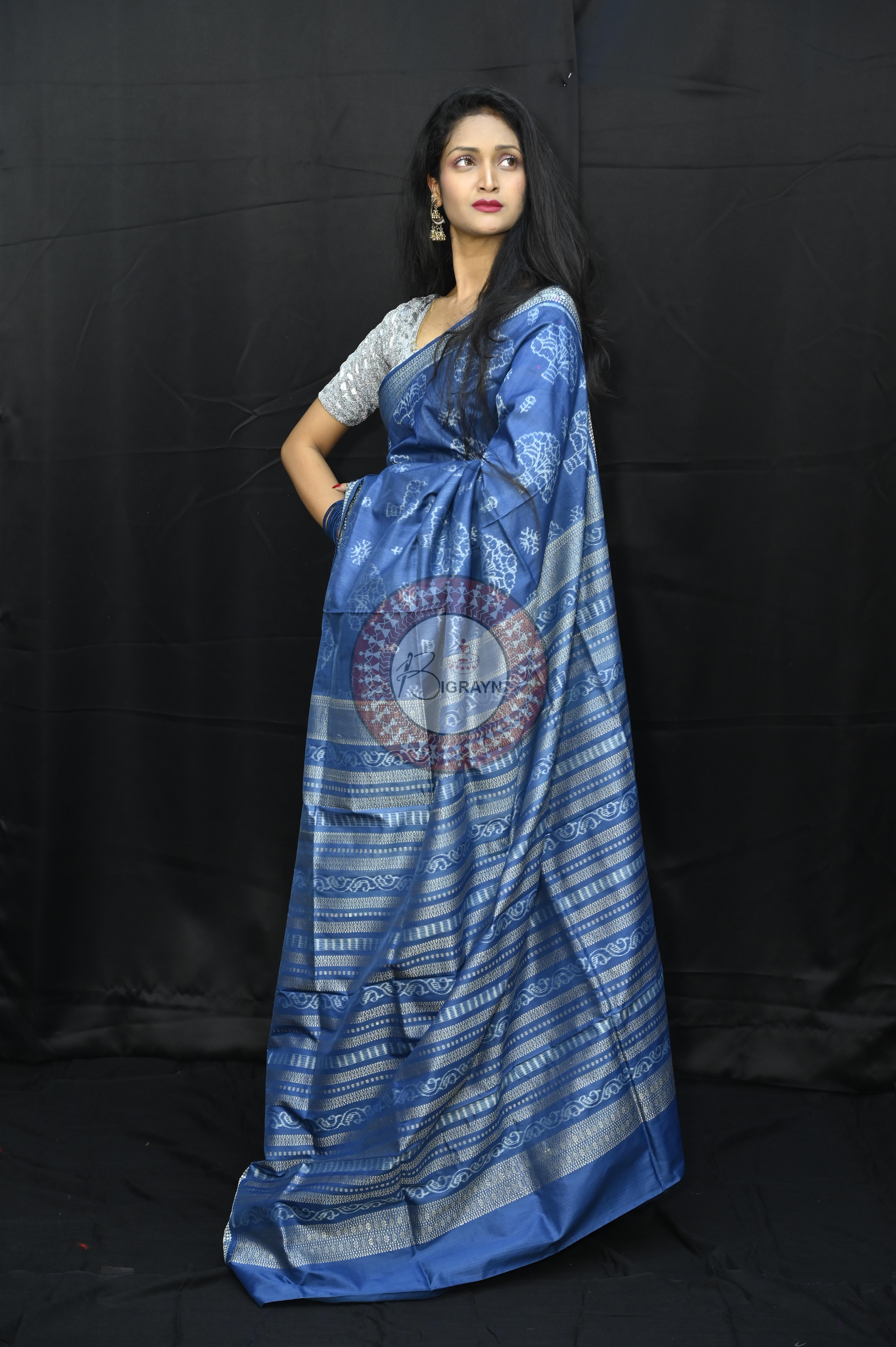Indigo Blue Tree Natural Dye Sambalpuri Silk Saree