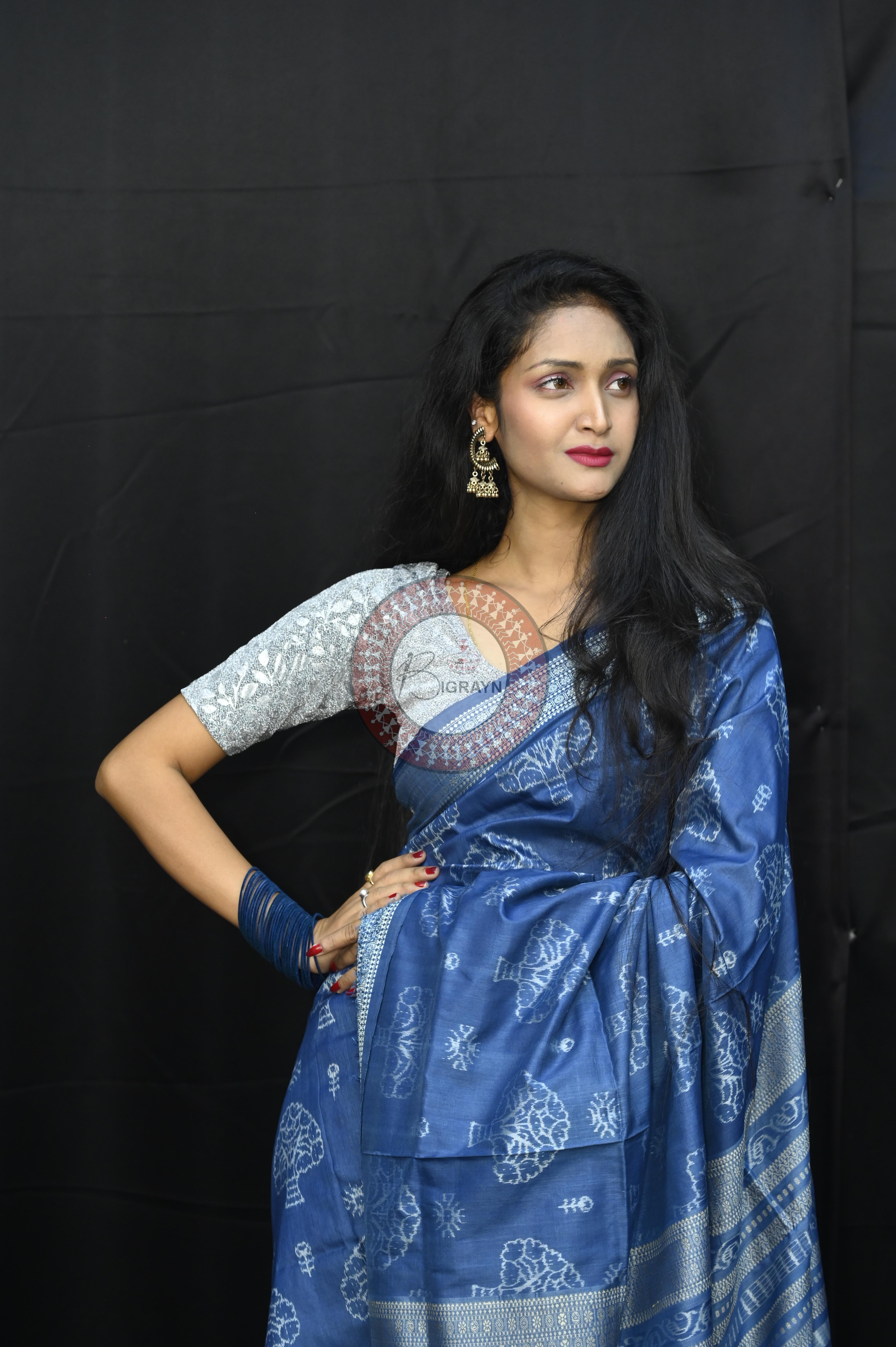 Indigo Blue Tree Natural Dye Sambalpuri Silk Saree
