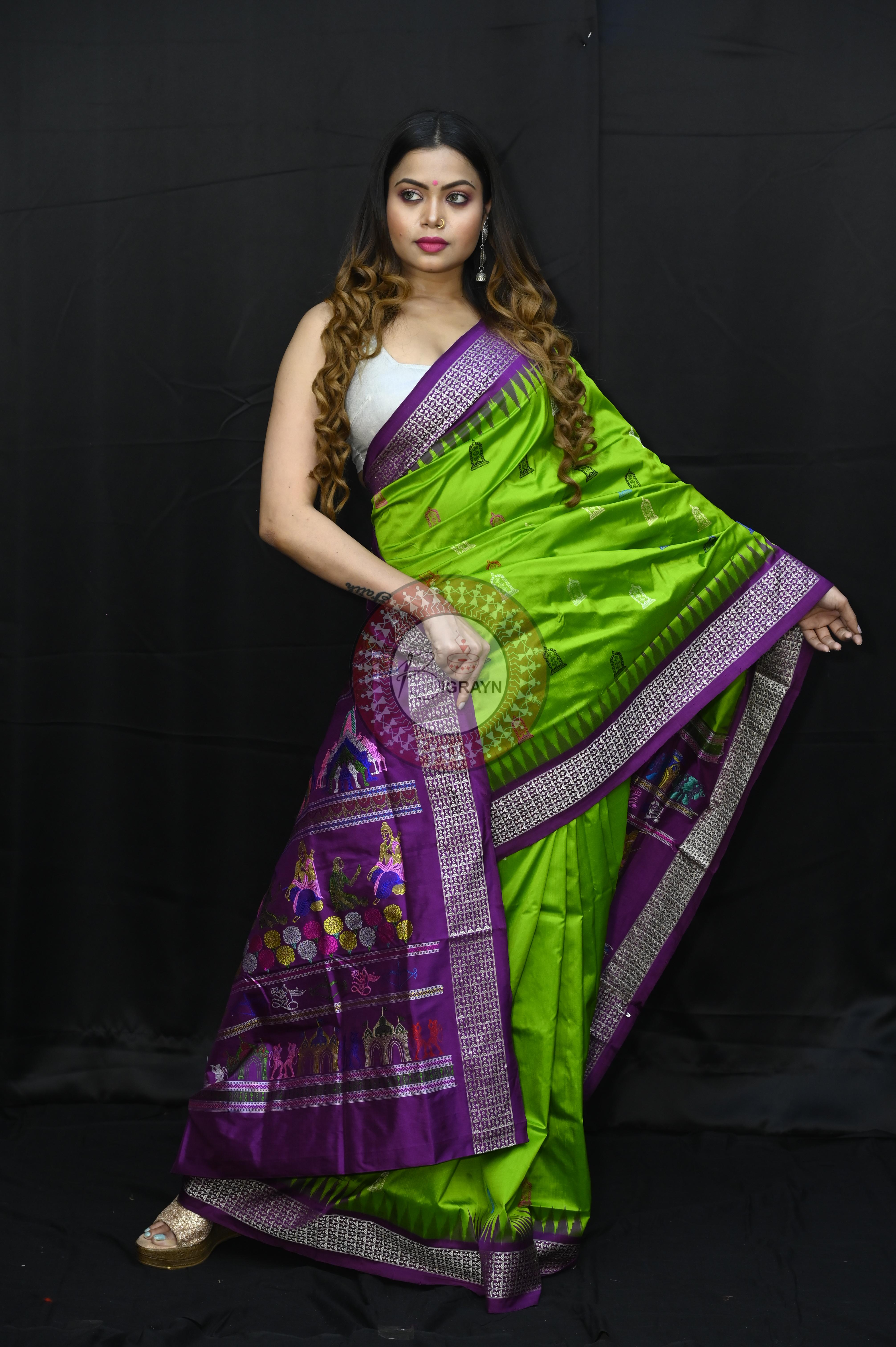 Green Purple Sri Ram Exclusive Sambalpuri Silk Saree