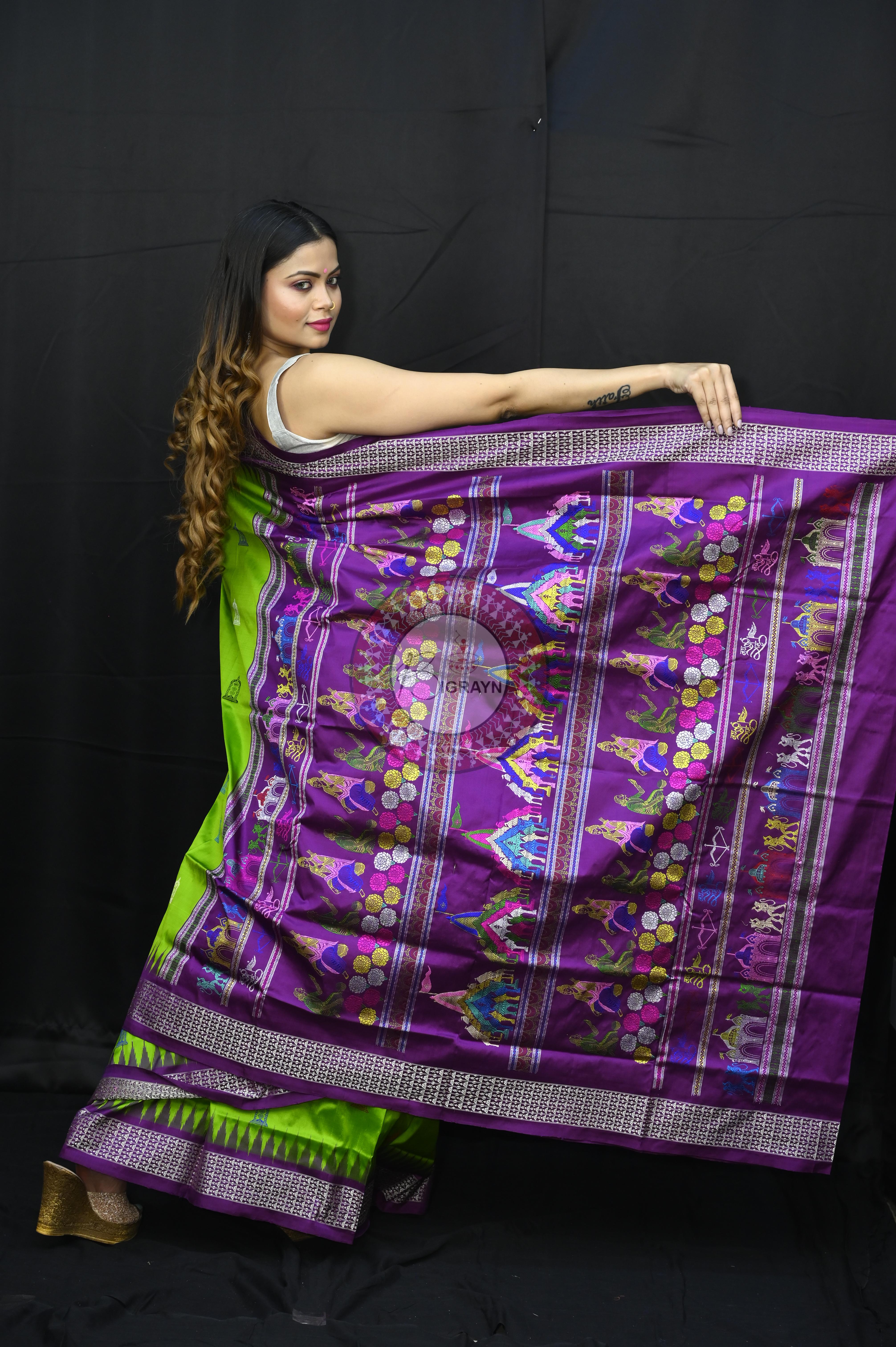 Green Purple Sri Ram Exclusive Sambalpuri Silk Saree
