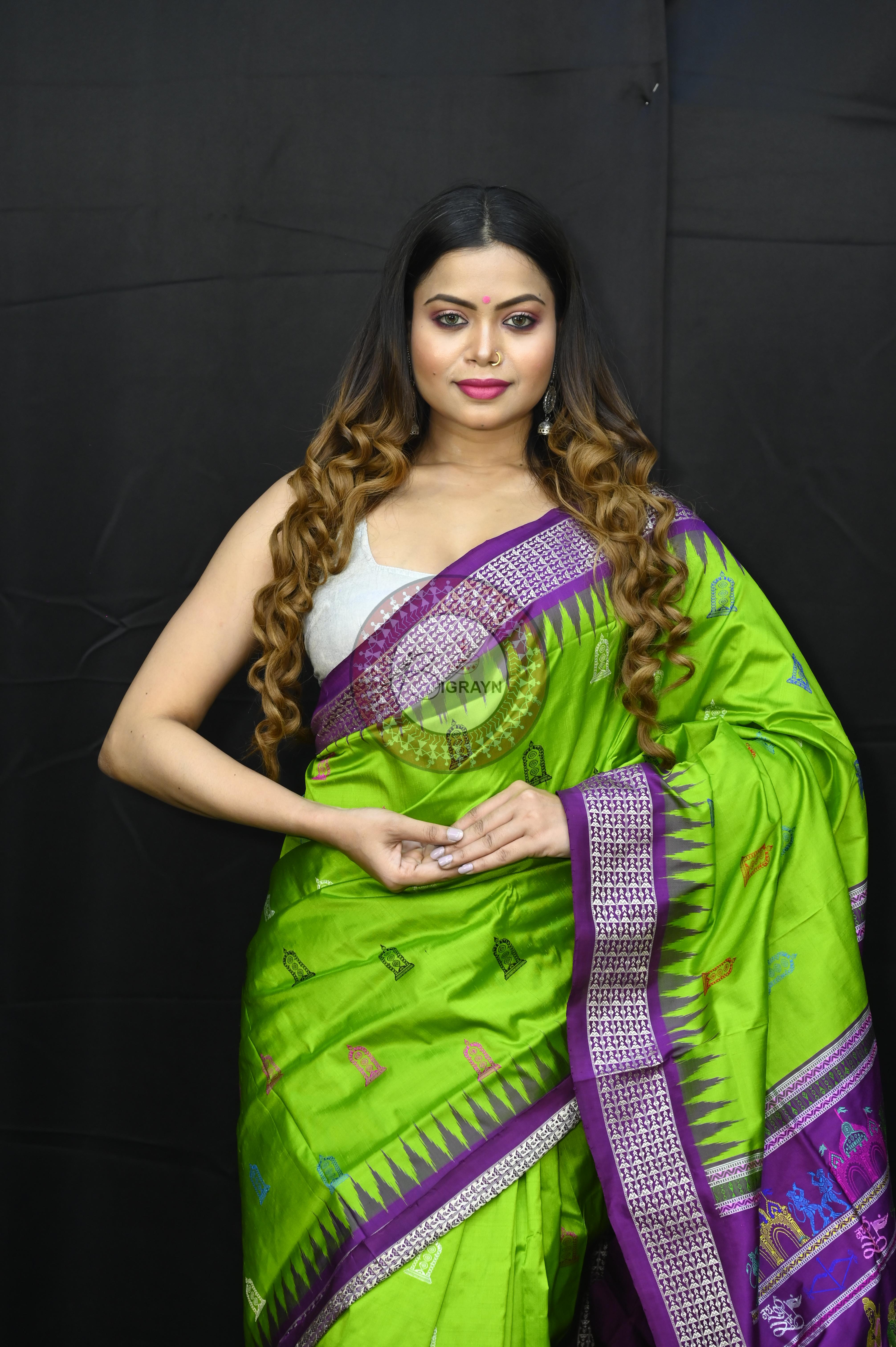 Green Purple Sri Ram Exclusive Sambalpuri Silk Saree
