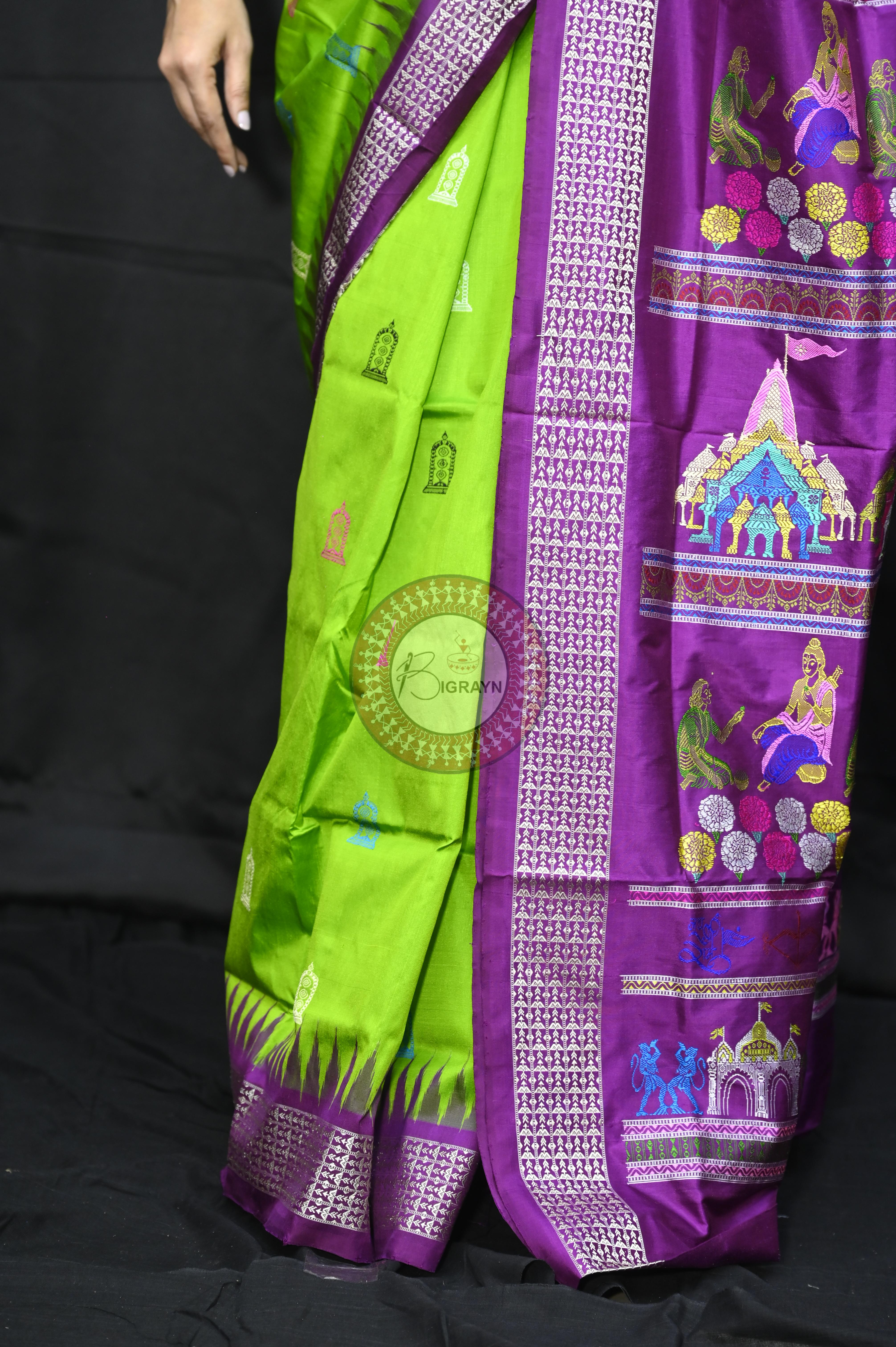 Green Purple Sri Ram Exclusive Sambalpuri Silk Saree
