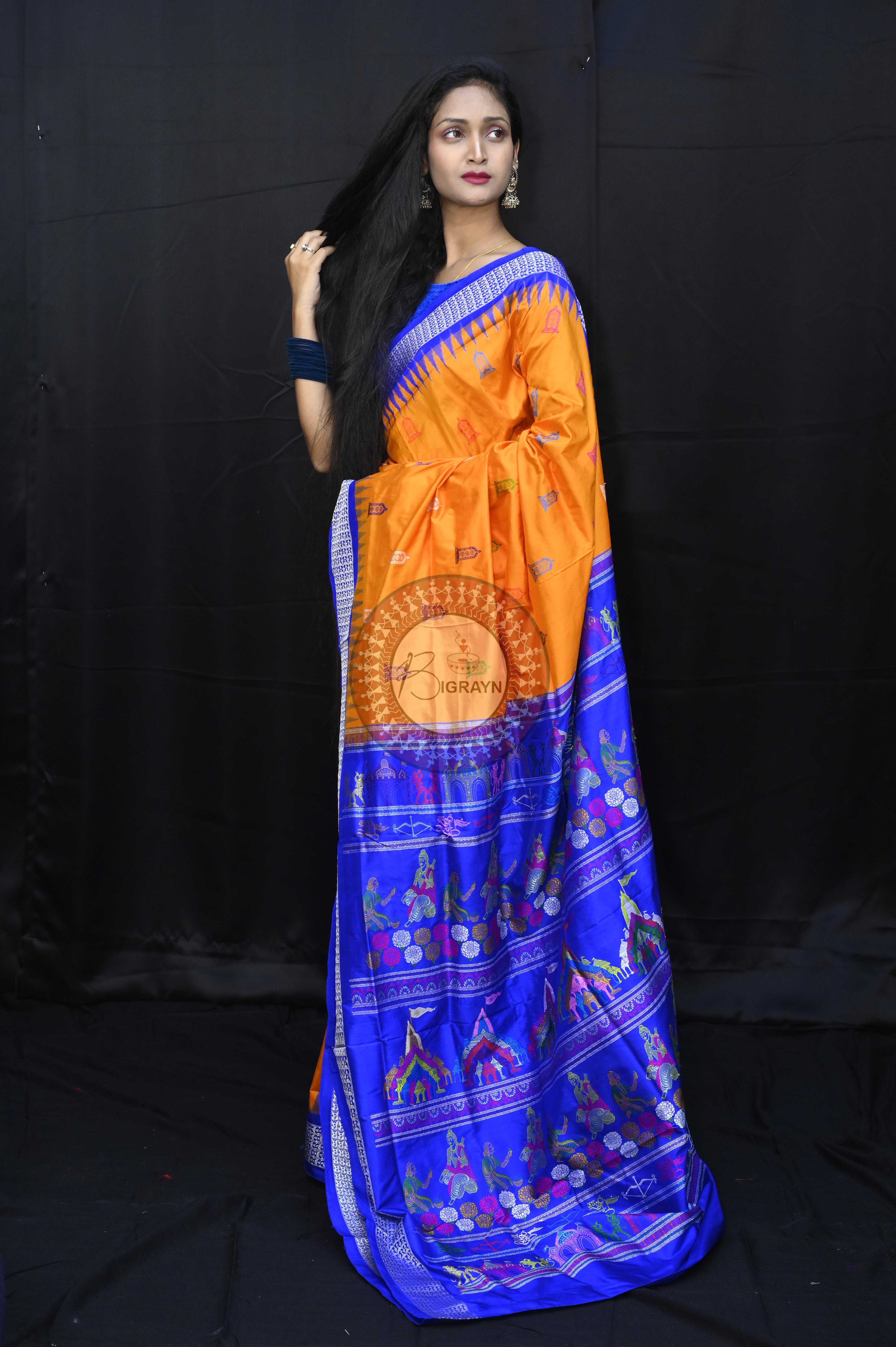 Orange Blue Sri Ram Exclusive Sambalpuri Silk Saree