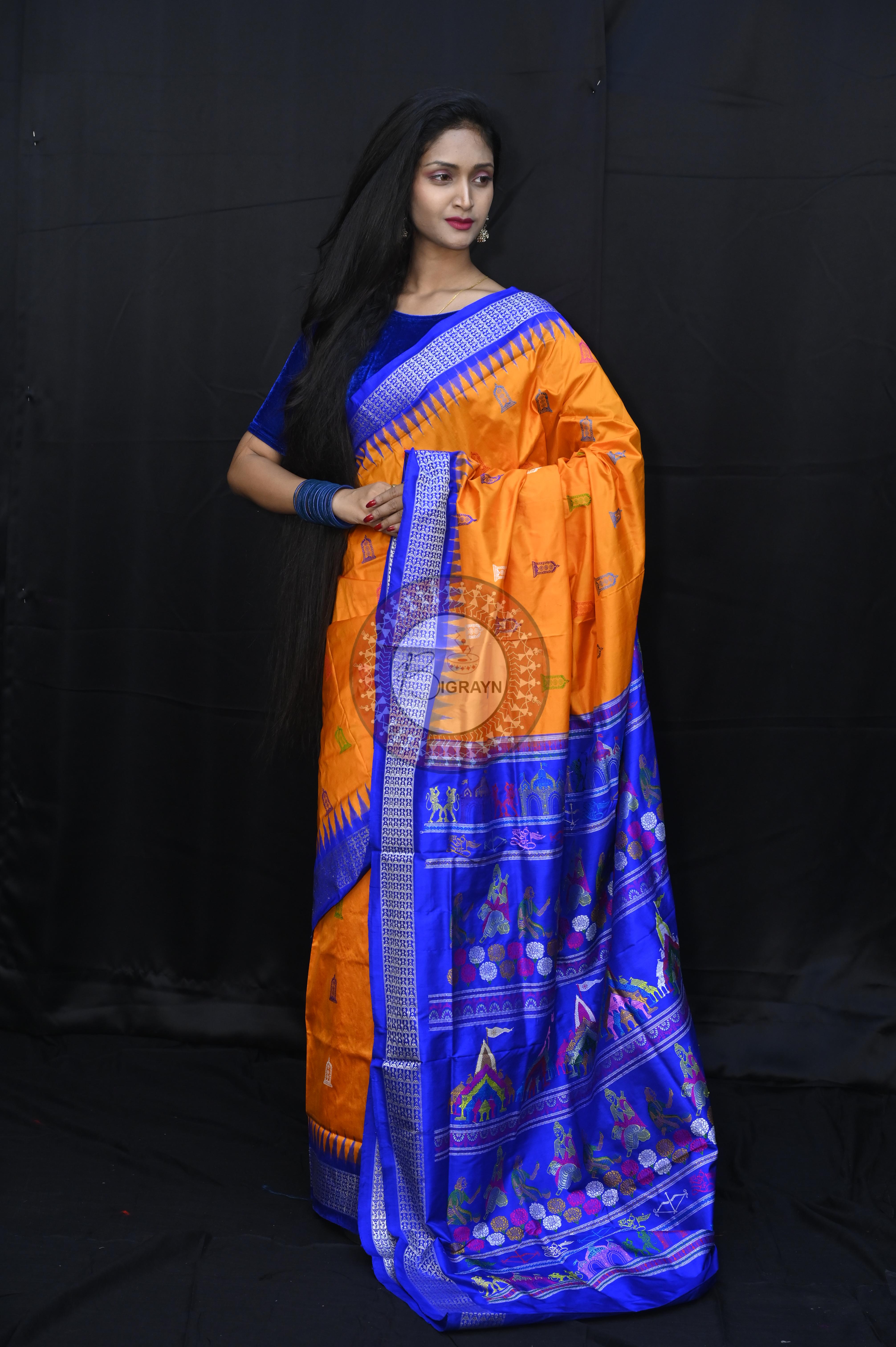 Orange Blue Sri Ram Exclusive Sambalpuri Silk Saree