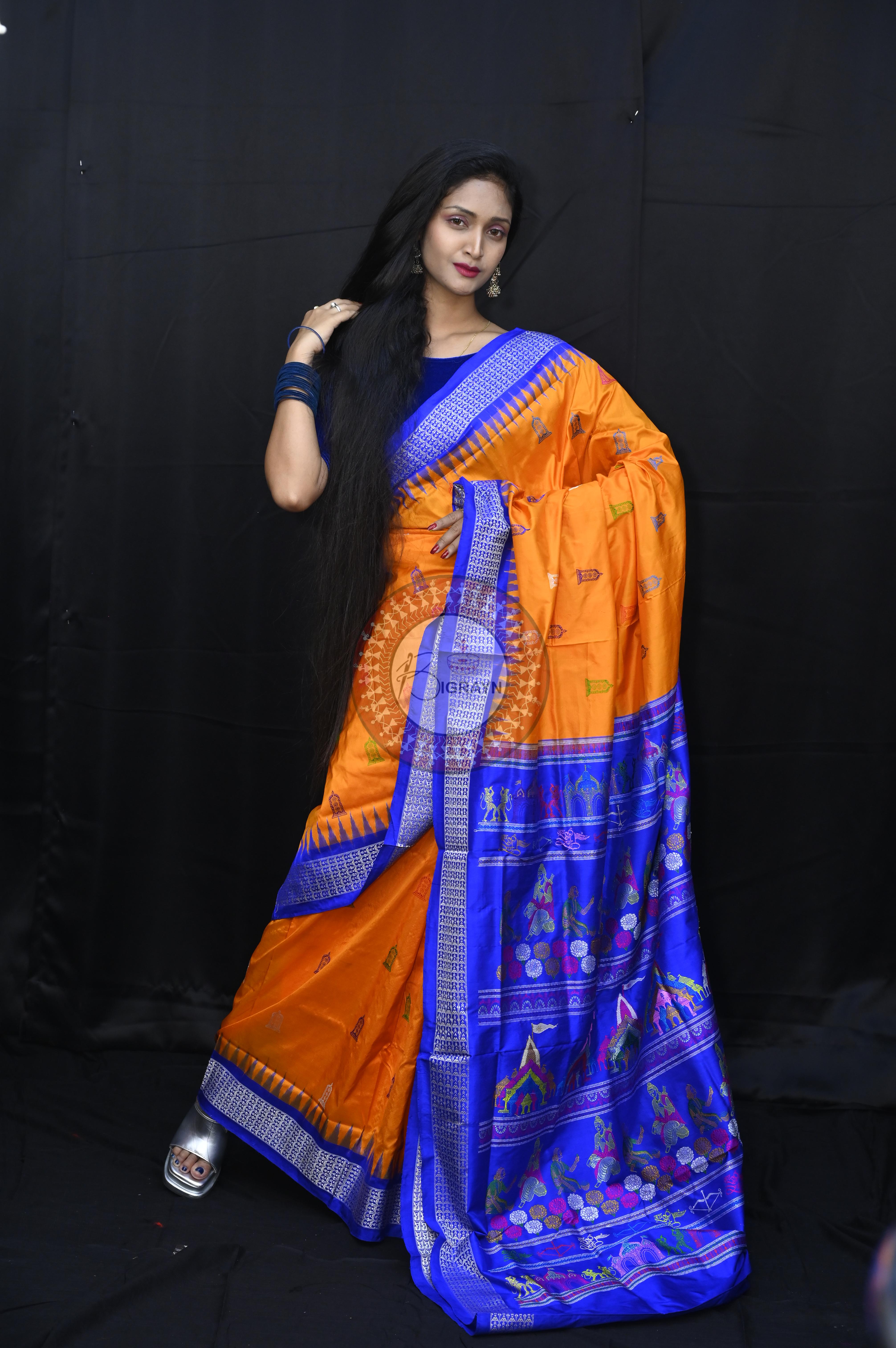 Orange Blue Sri Ram Exclusive Sambalpuri Silk Saree
