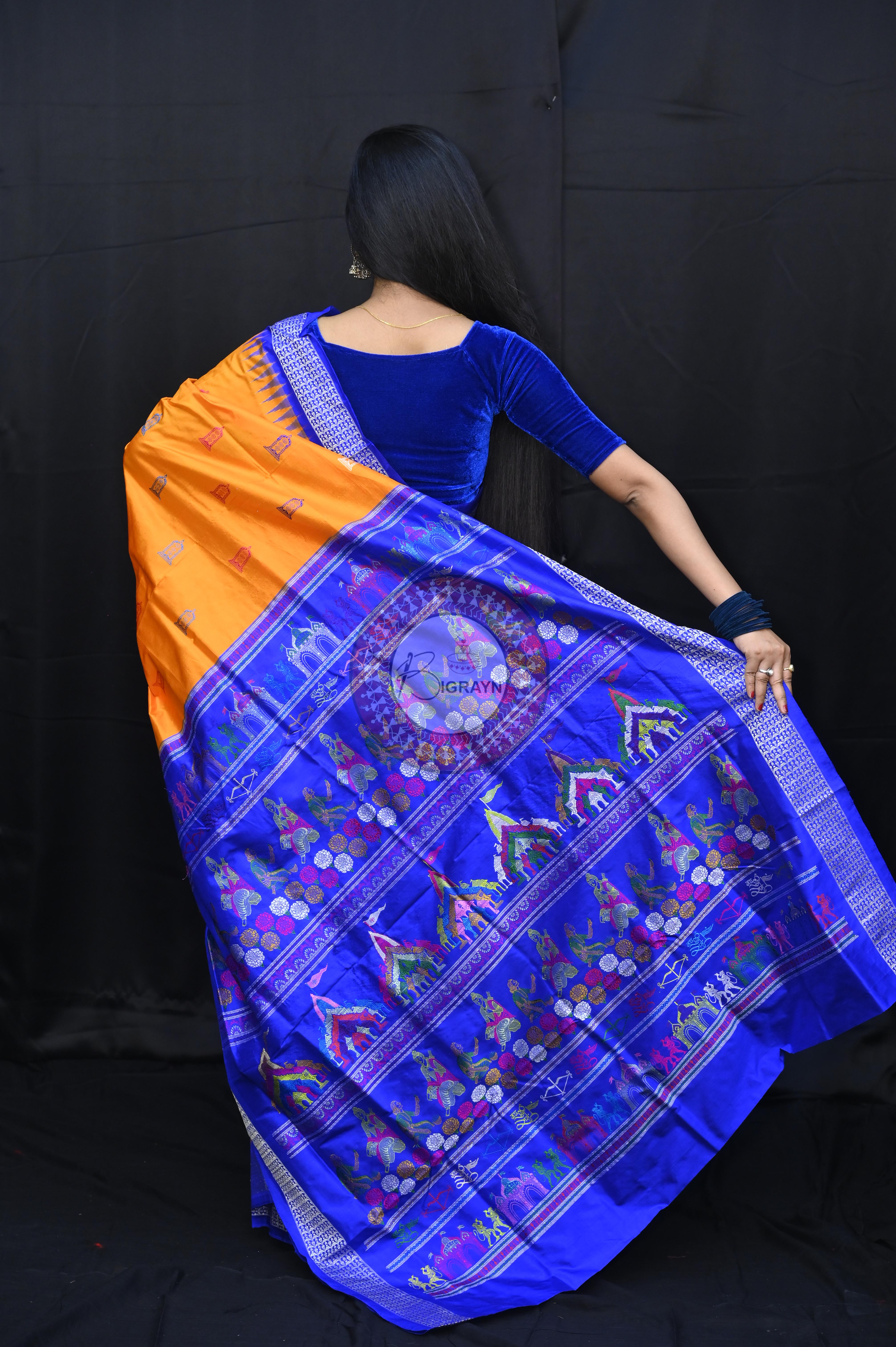 Orange Blue Sri Ram Exclusive Sambalpuri Silk Saree