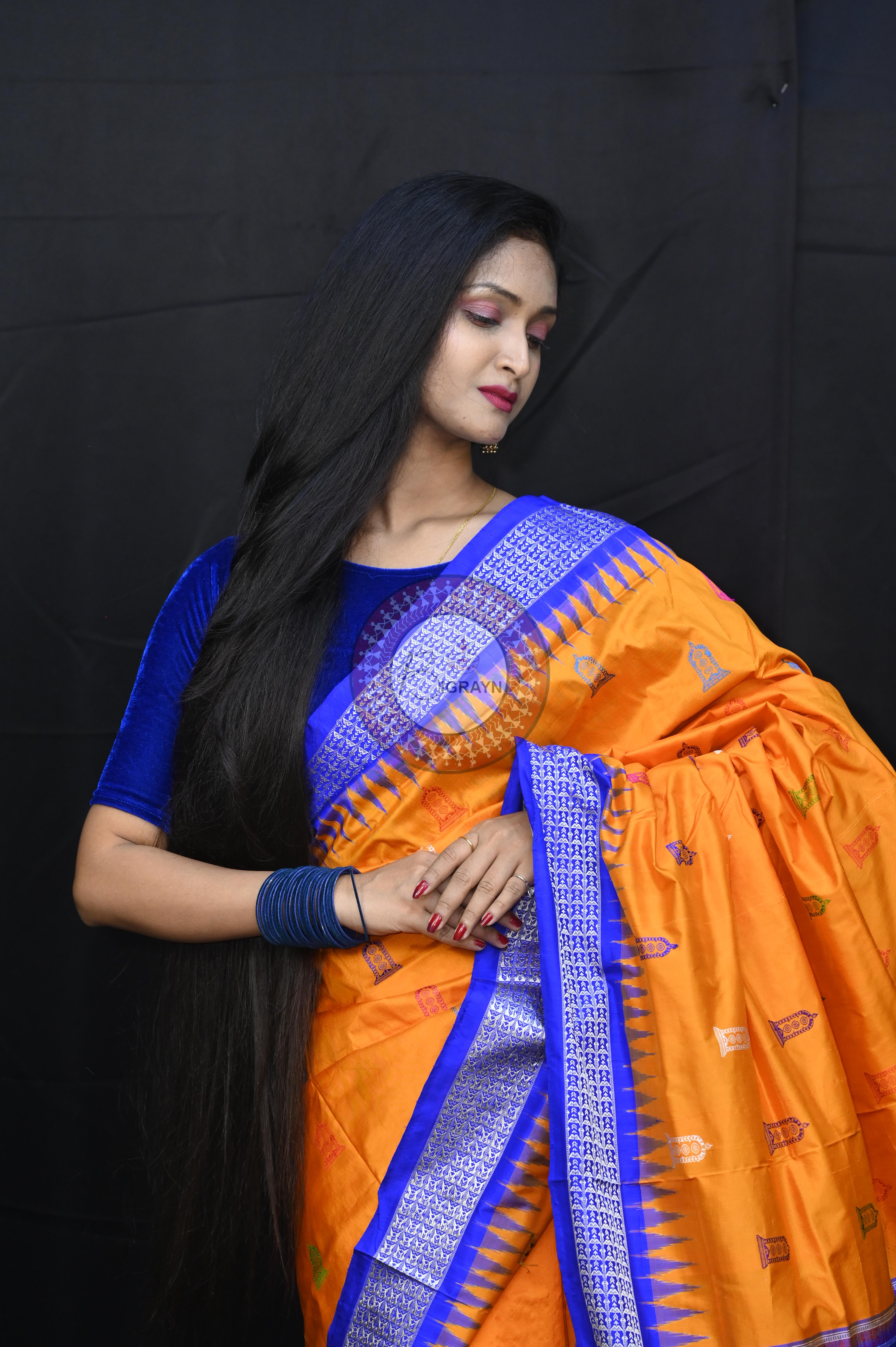 Orange Blue Sri Ram Exclusive Sambalpuri Silk Saree