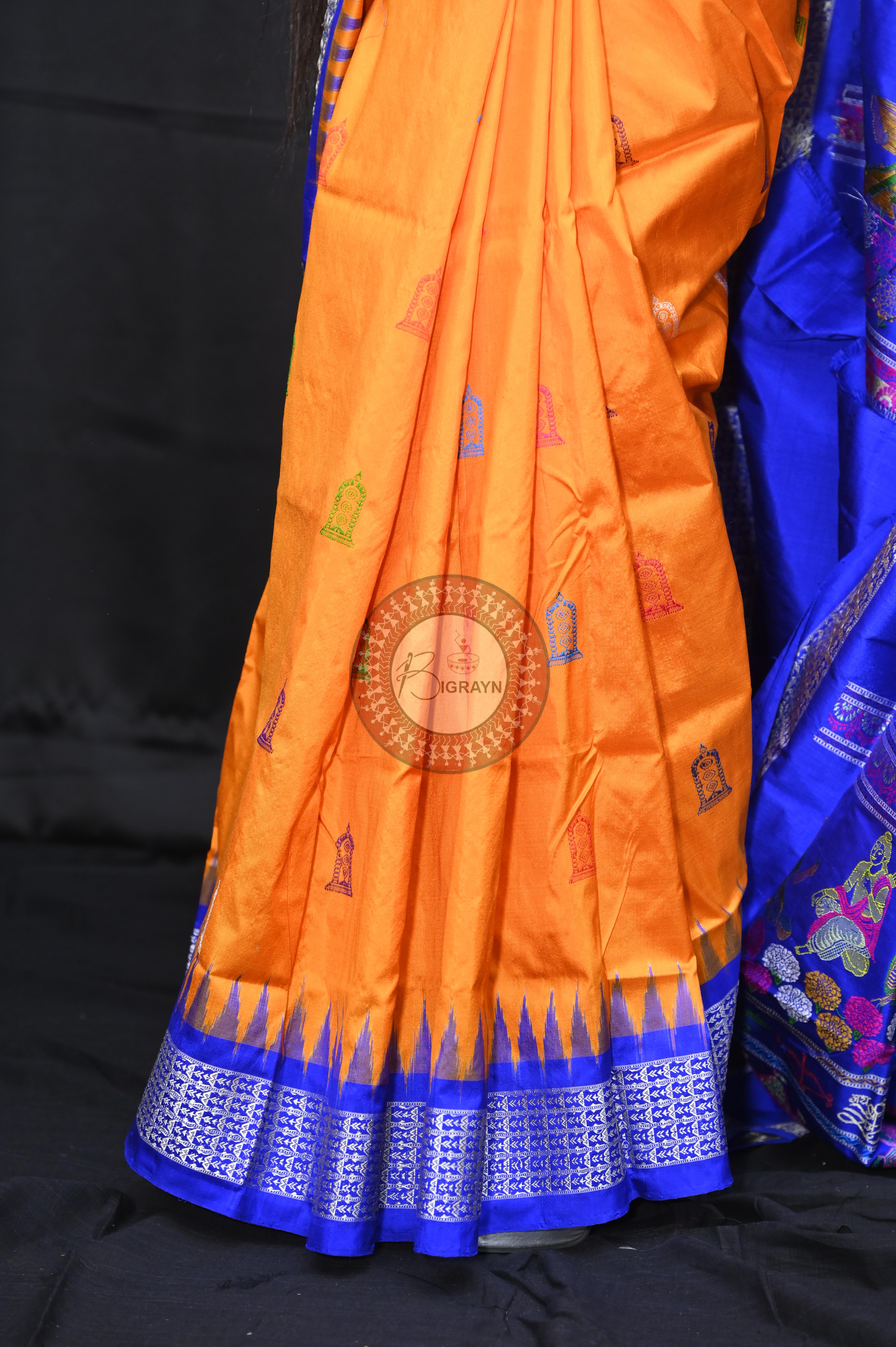 Orange Blue Sri Ram Exclusive Sambalpuri Silk Saree
