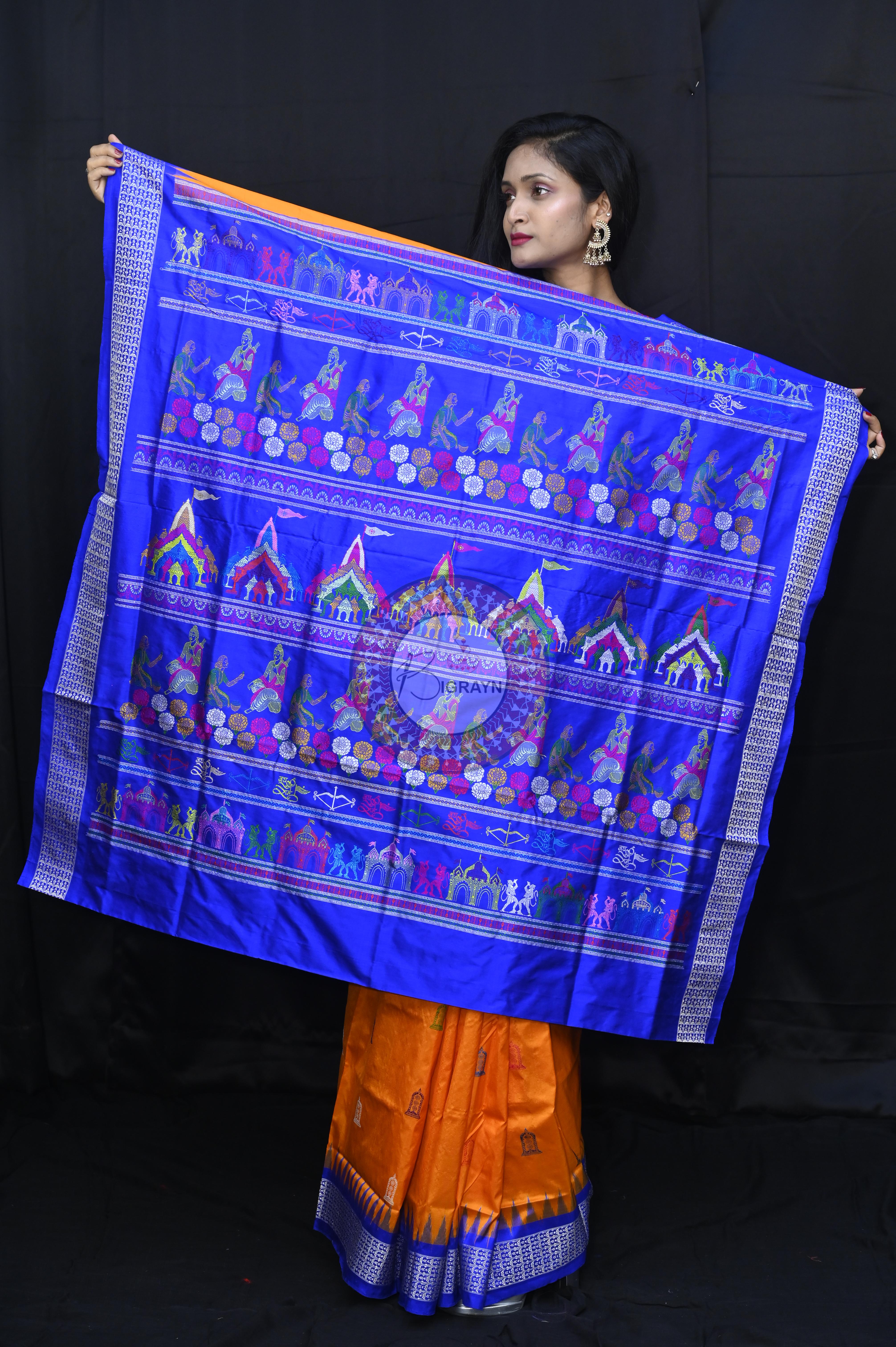 Orange Blue Sri Ram Exclusive Sambalpuri Silk Saree