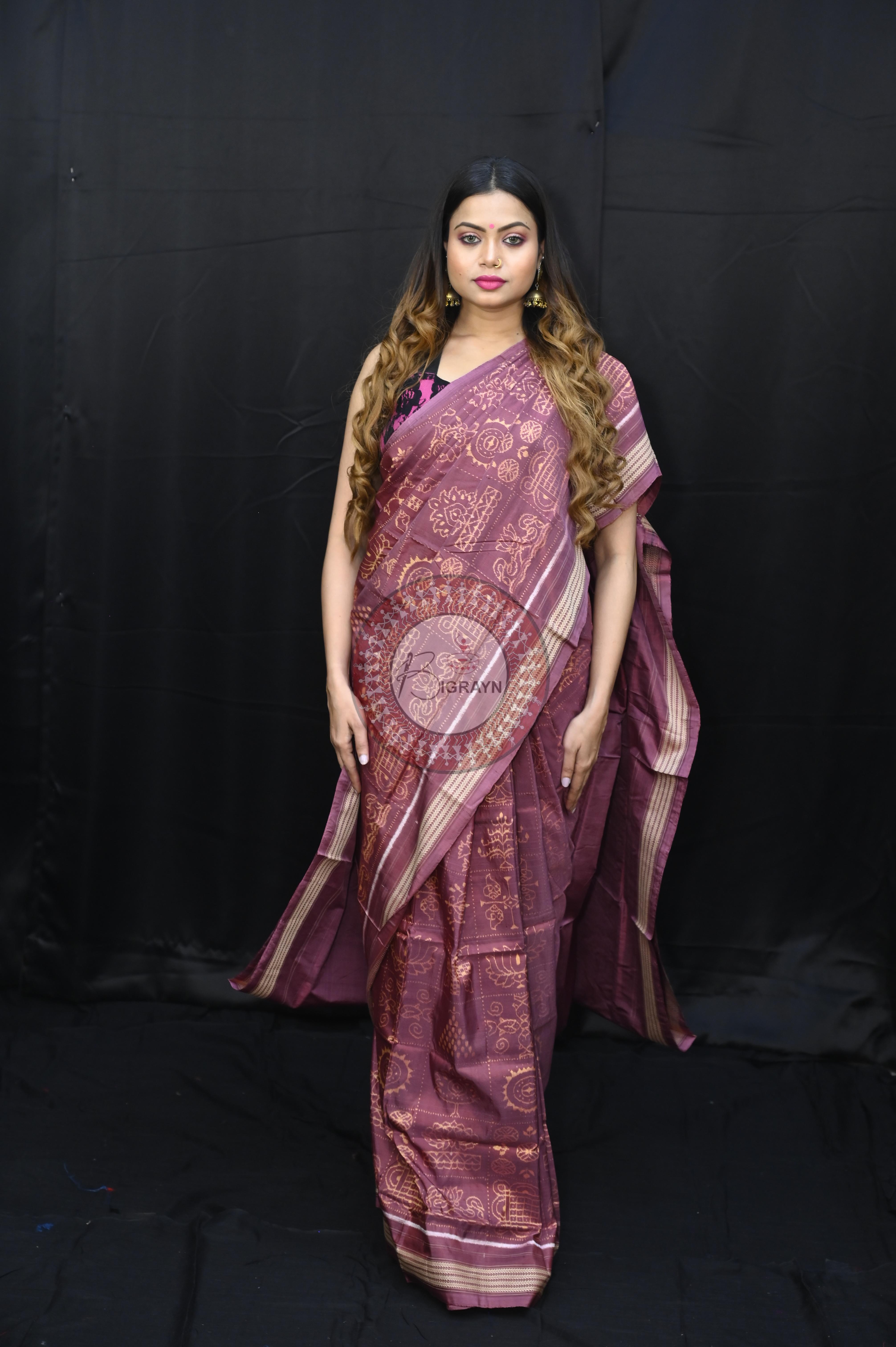 Onion Pink Nabakothi Design Natural Dye Sambalpuri Silk Saree