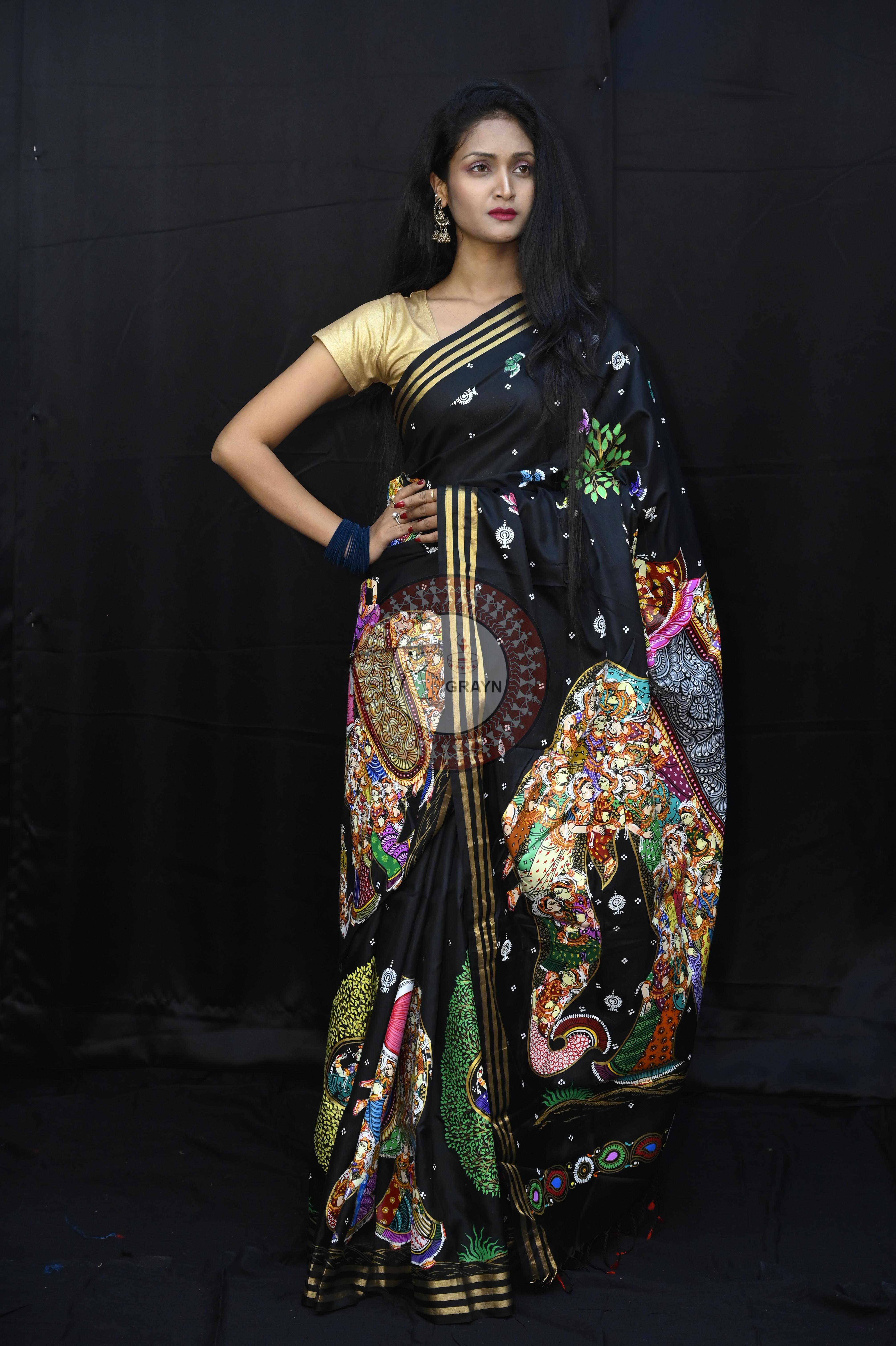 Black 7 Kandarpa Hasti Pattachitra Kanjeeveram Silk Saree