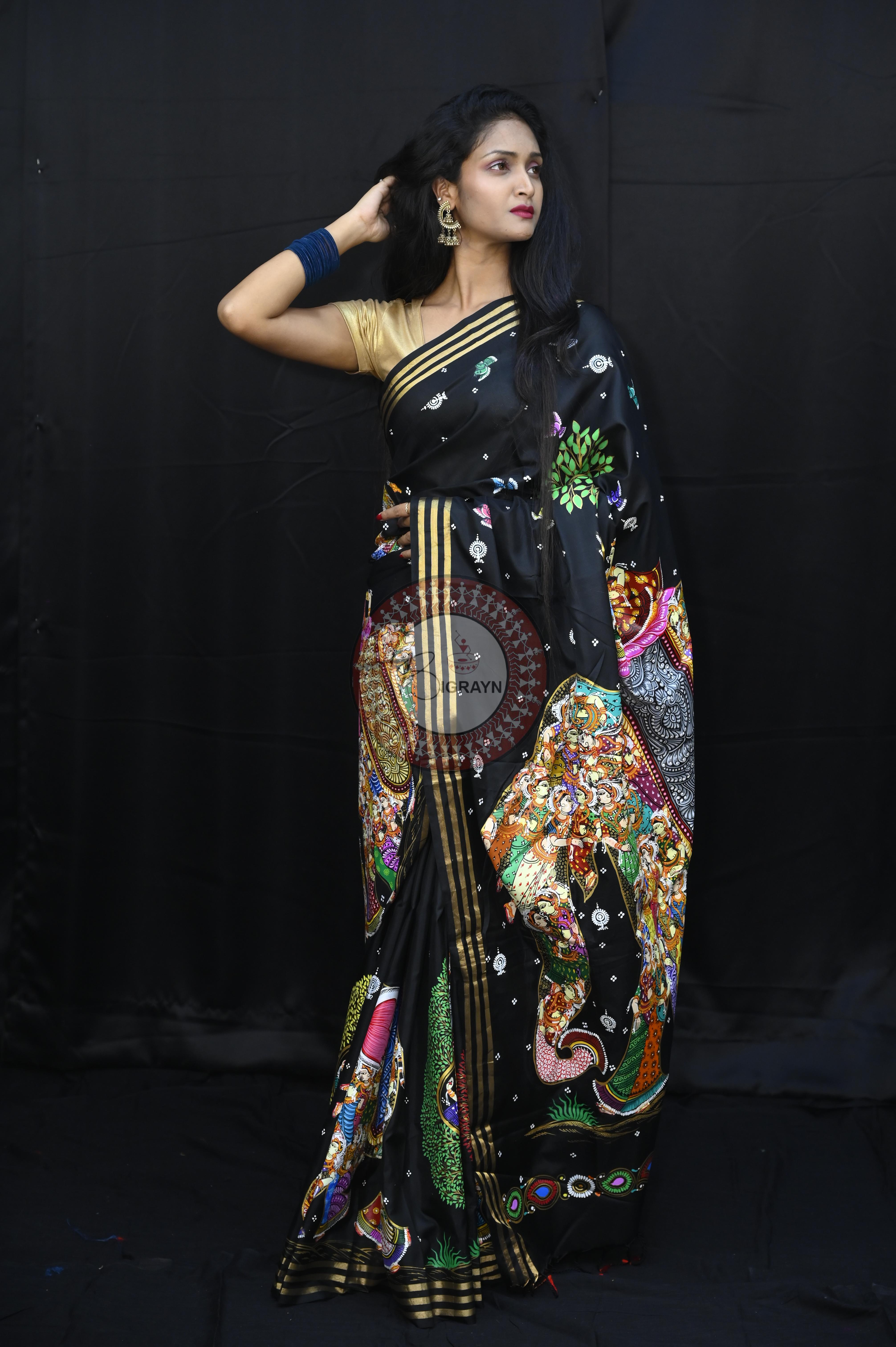 Black 7 Kandarpa Hasti Pattachitra Kanjeeveram Silk Saree