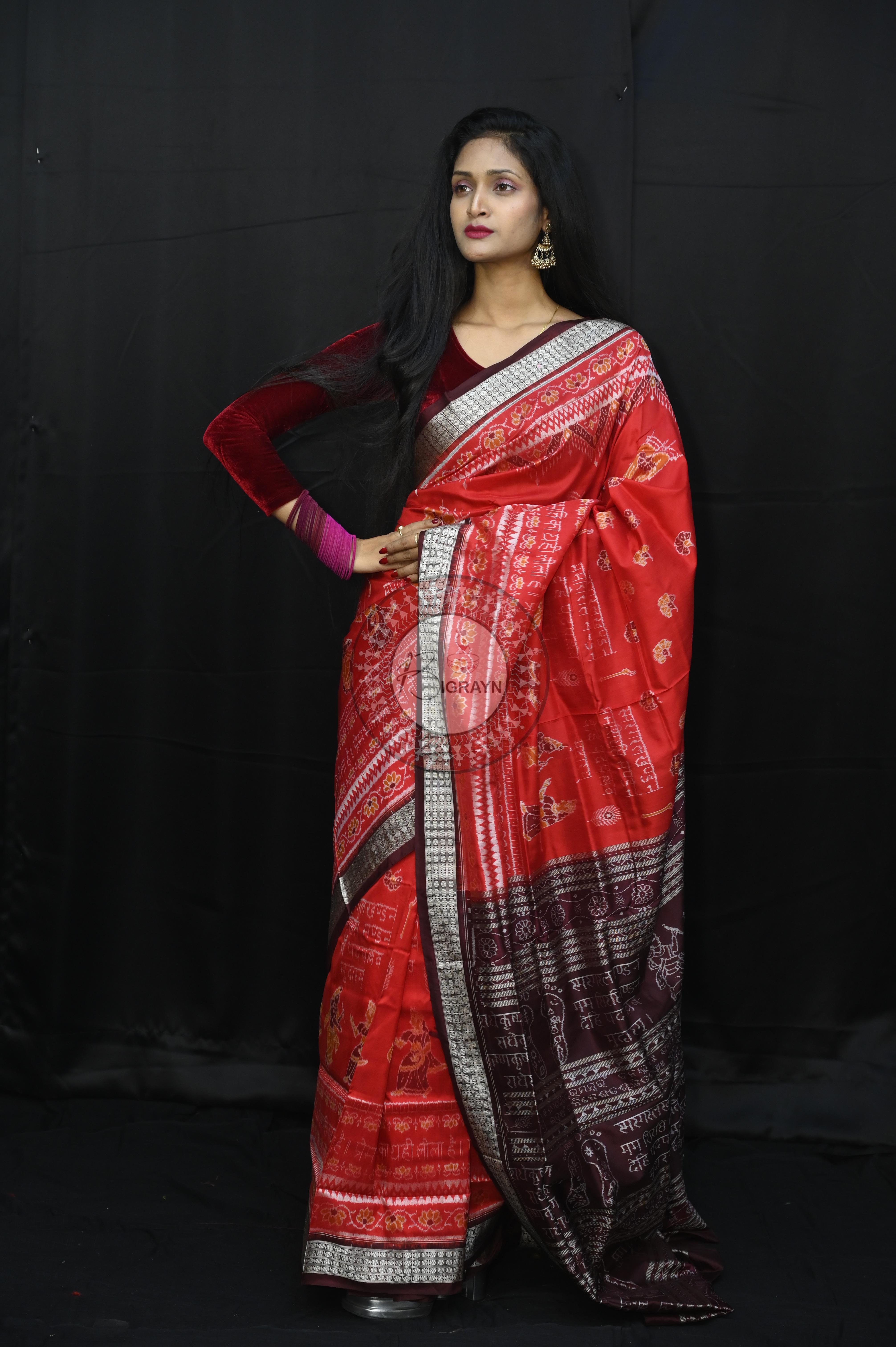 Red Maroon Exclusive Geeta Govinda Sambalpuri Silk Saree