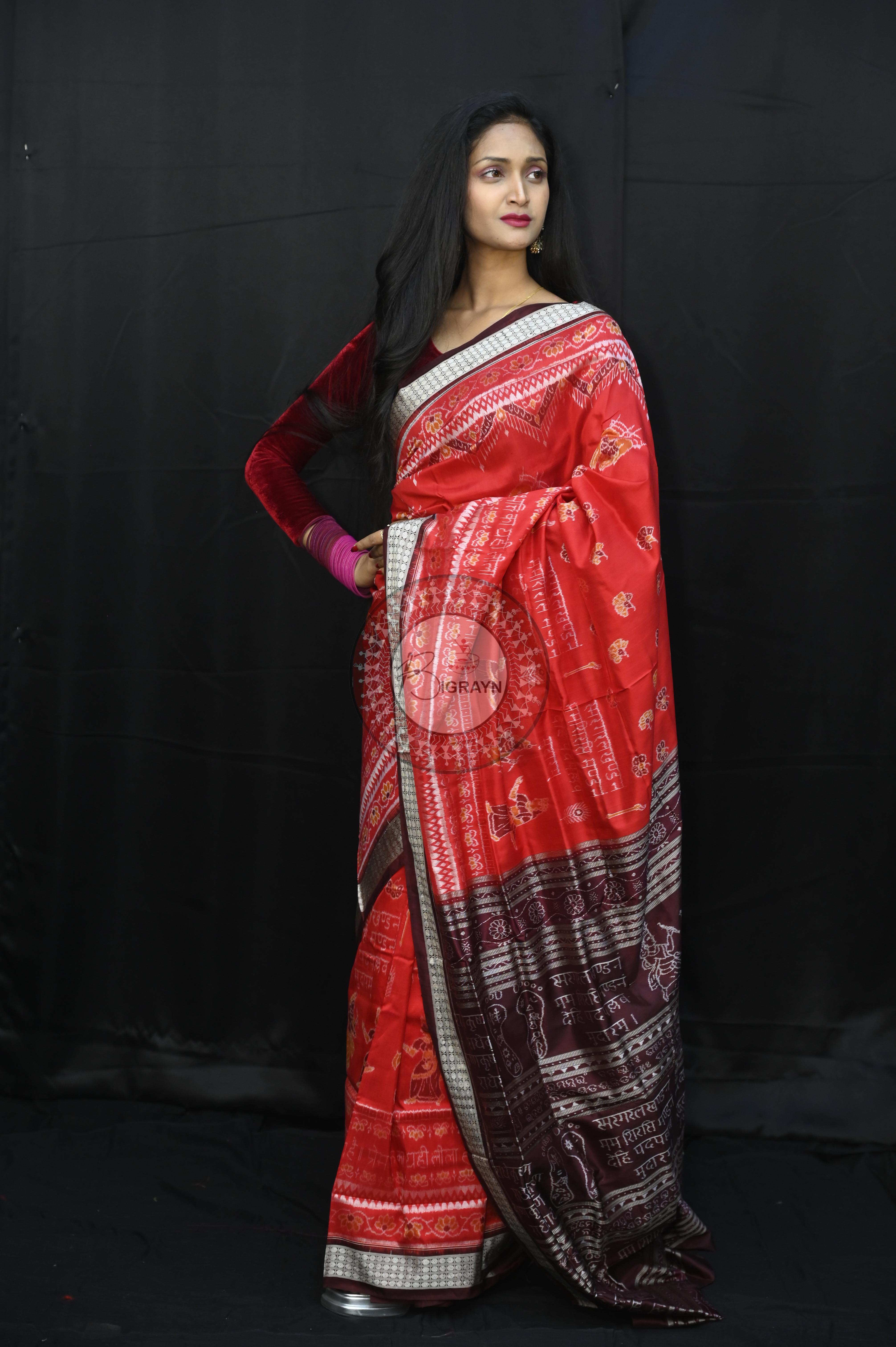 Red Maroon Exclusive Geeta Govinda Sambalpuri Silk Saree