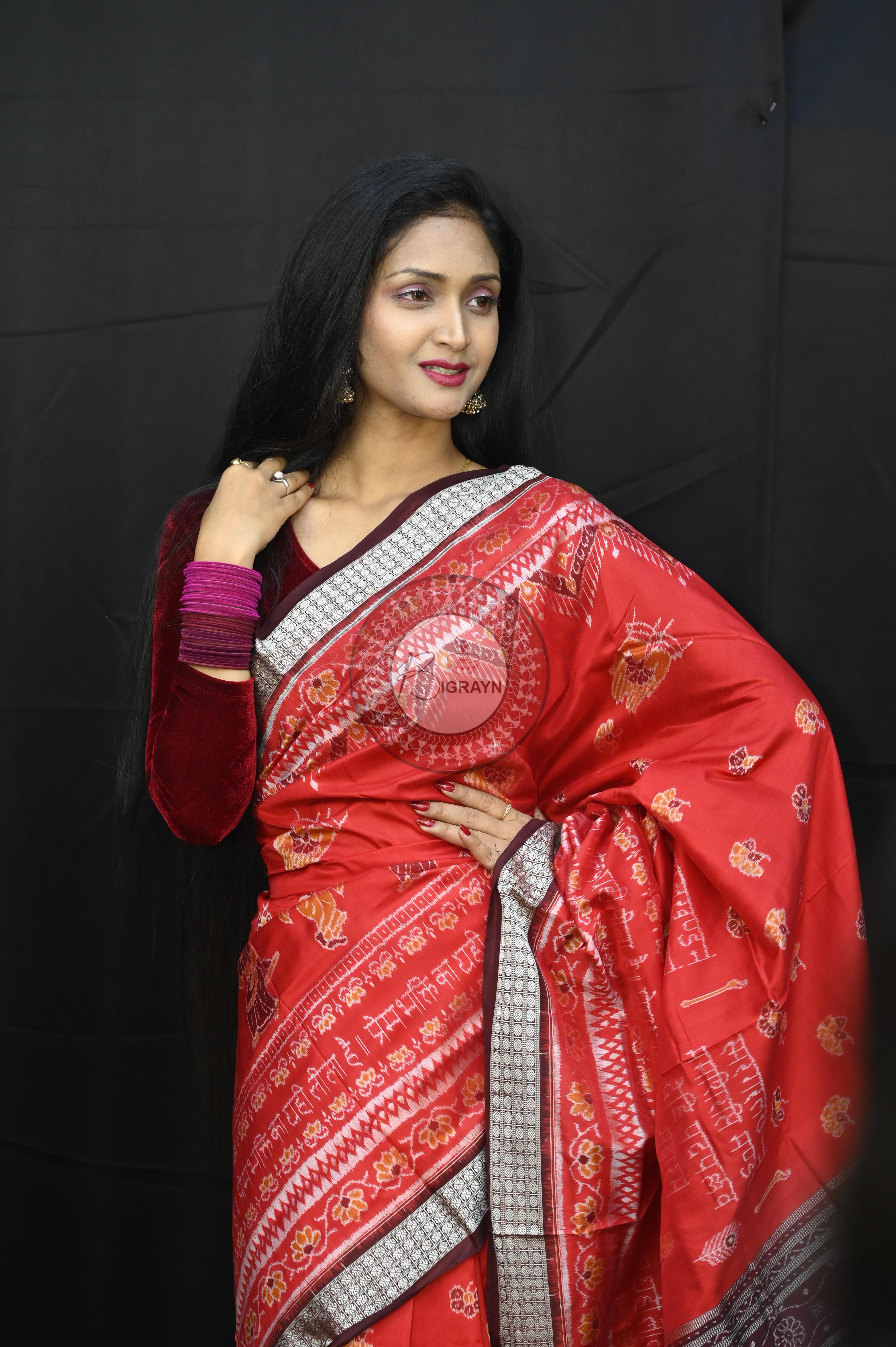 Red Maroon Exclusive Geeta Govinda Sambalpuri Silk Saree