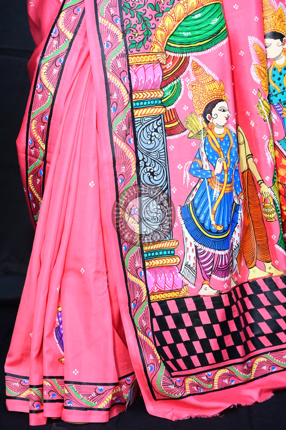 Pink Multicolour Rama Sita Vivah Pattachitra Silk Saree