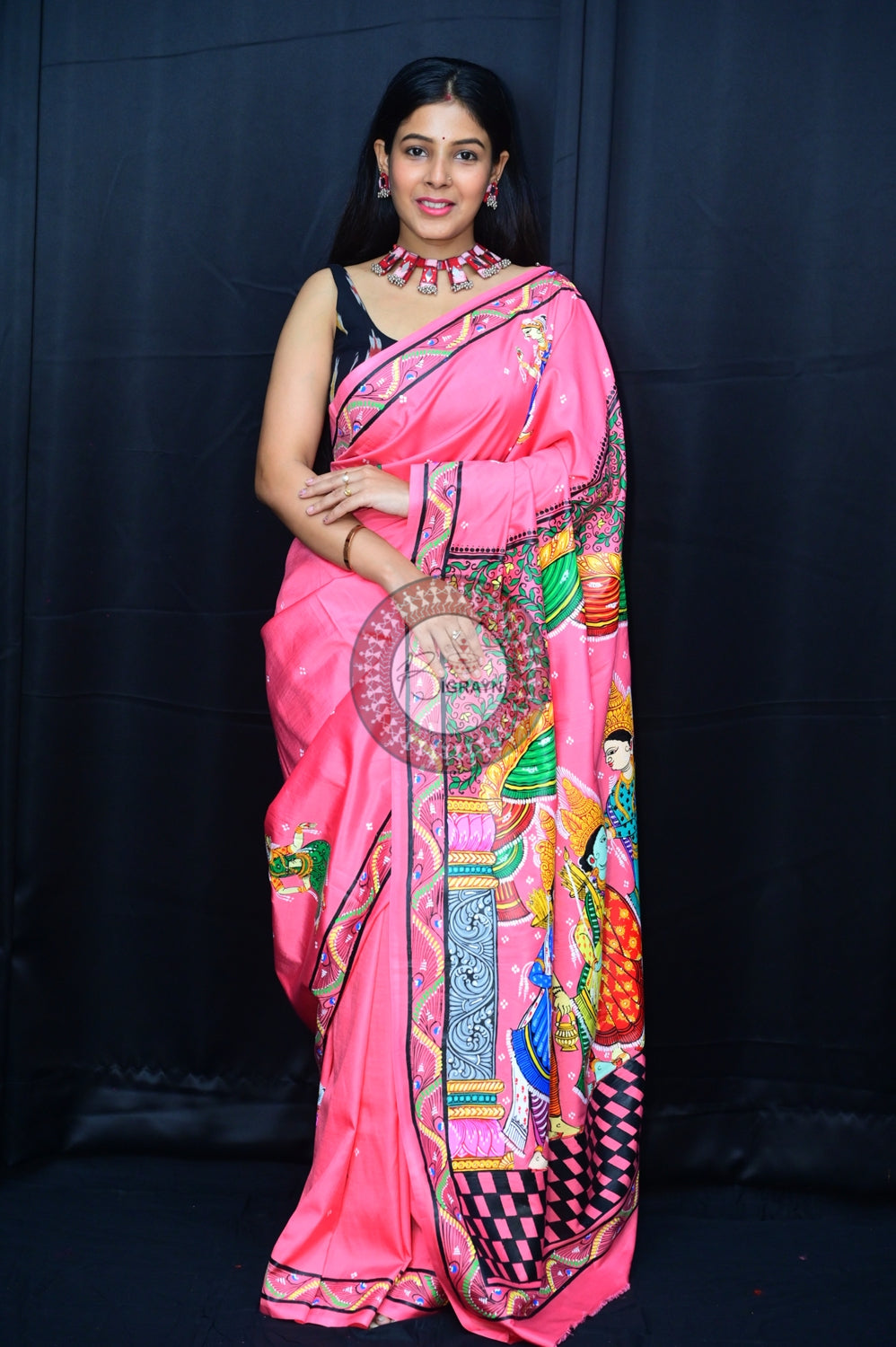 Pink Multicolour Rama Sita Vivah Pattachitra Silk Saree