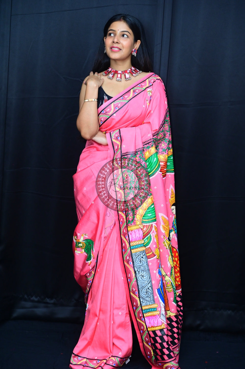 Pink Multicolour Rama Sita Vivah Pattachitra Silk Saree