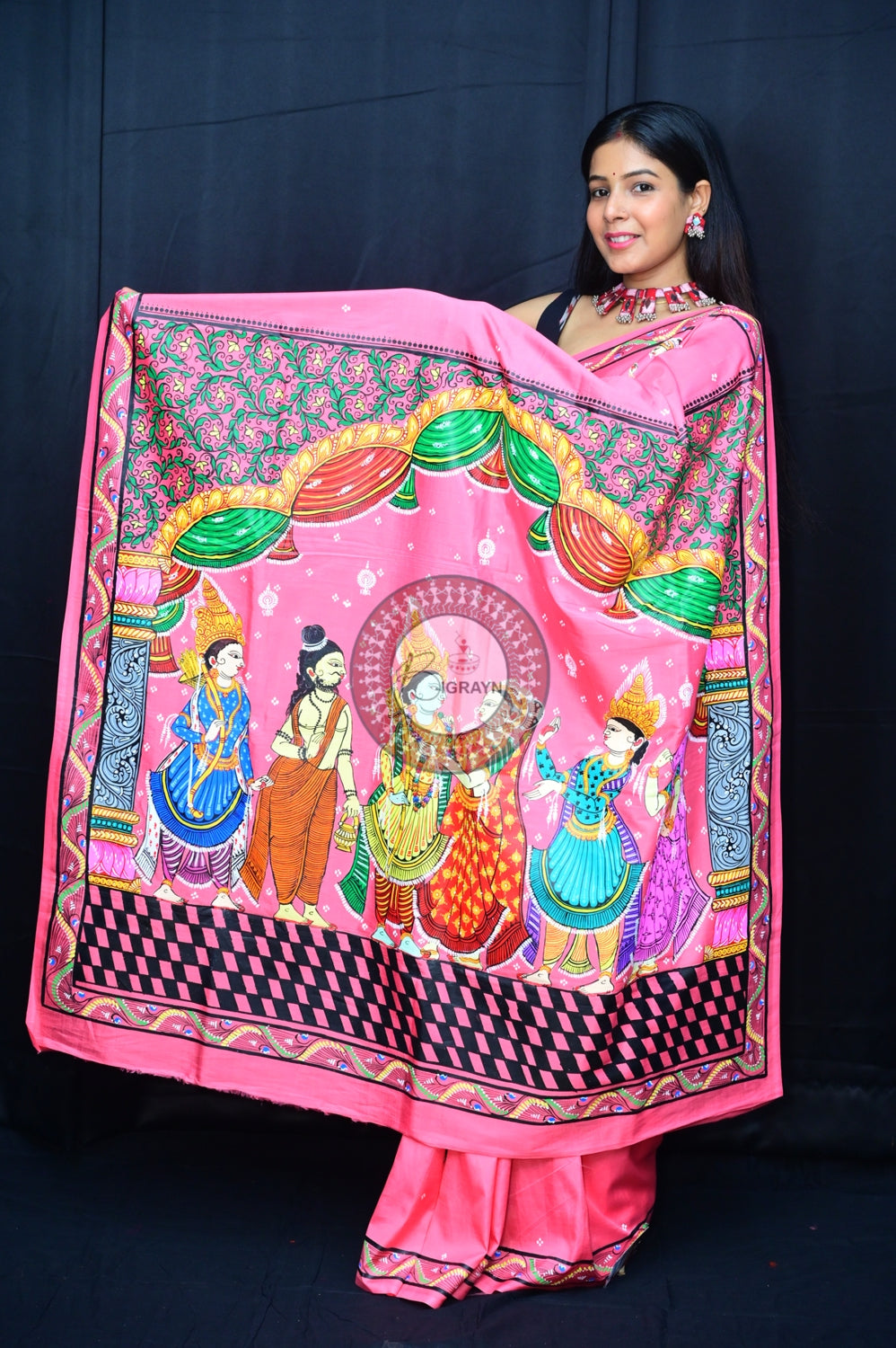 Pink Multicolour Rama Sita Vivah Pattachitra Silk Saree