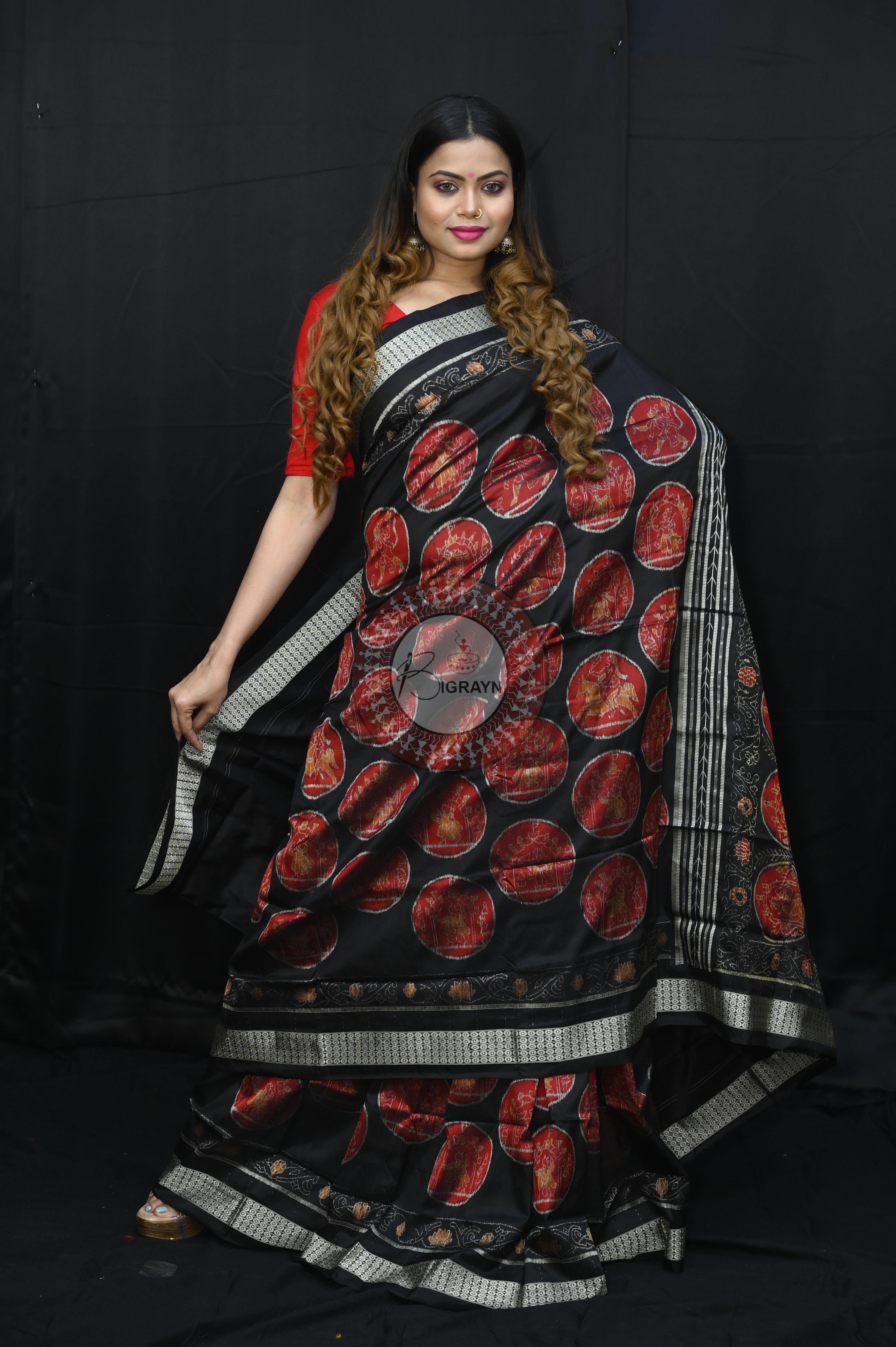 Black Red Ganjpa Exclusive Sambalpuri Silk Saree