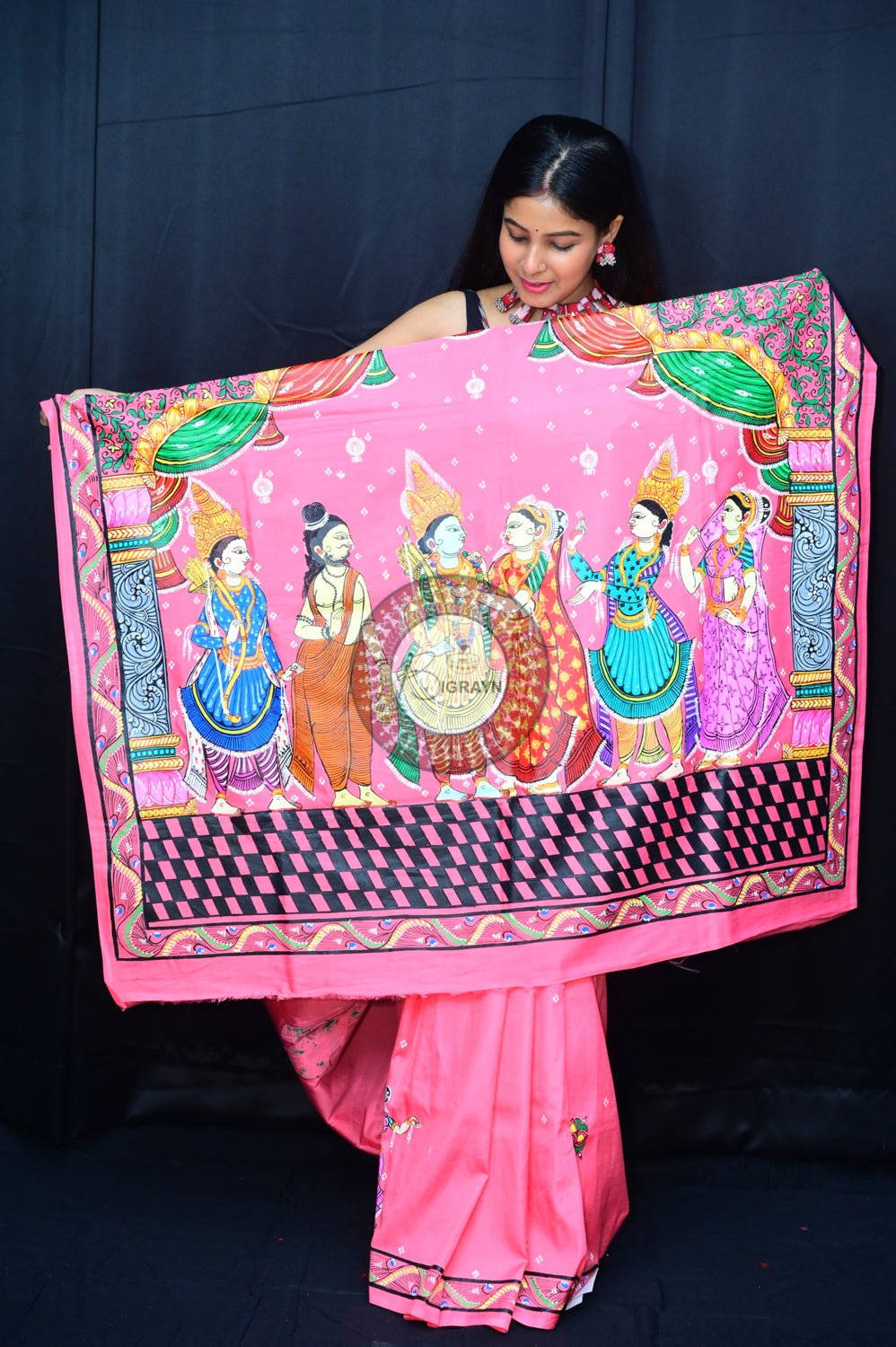 Pink Multicolour Rama Sita Vivah Pattachitra Silk Saree