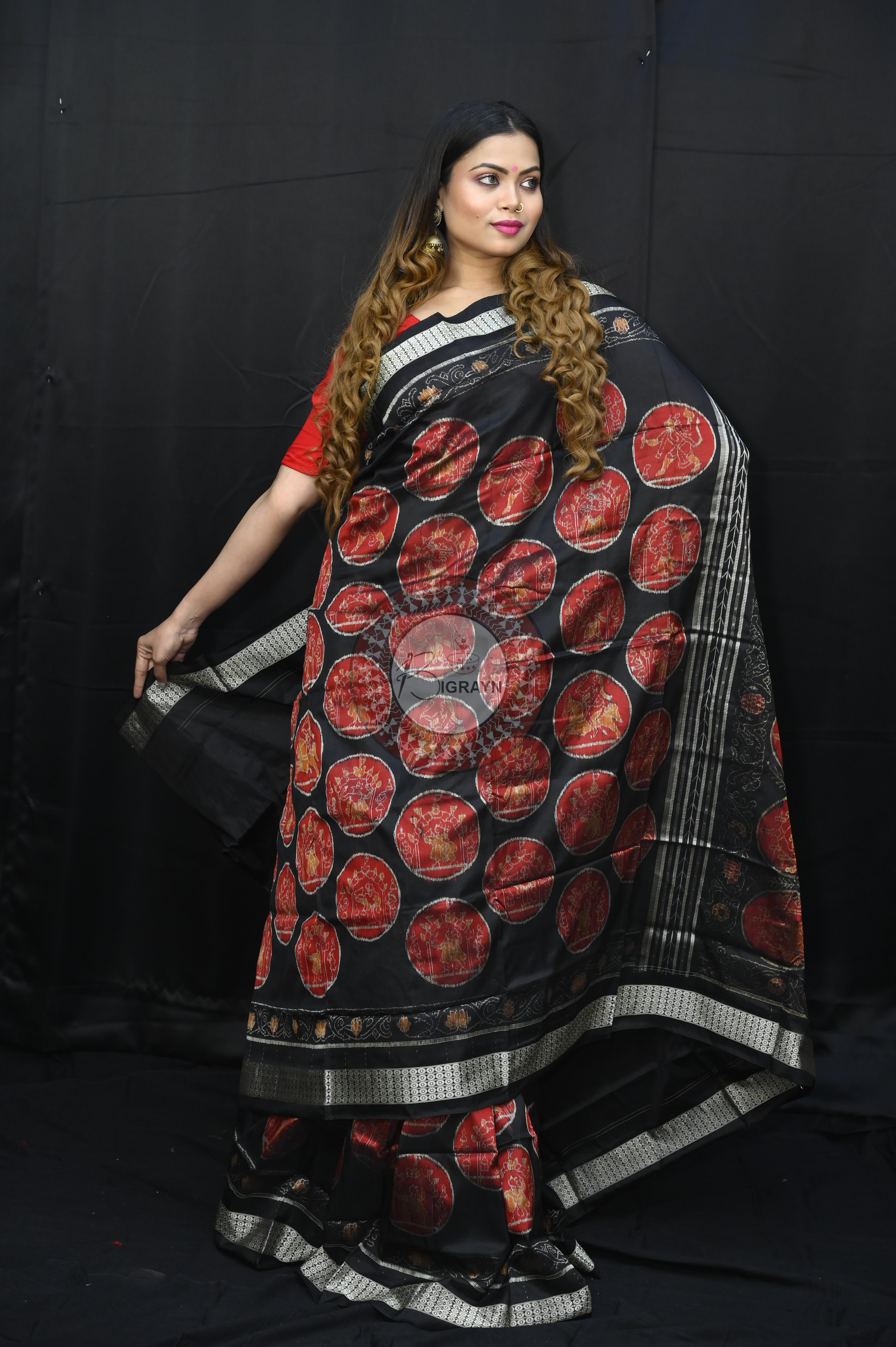 Black Red Ganjpa Exclusive Sambalpuri Silk Saree