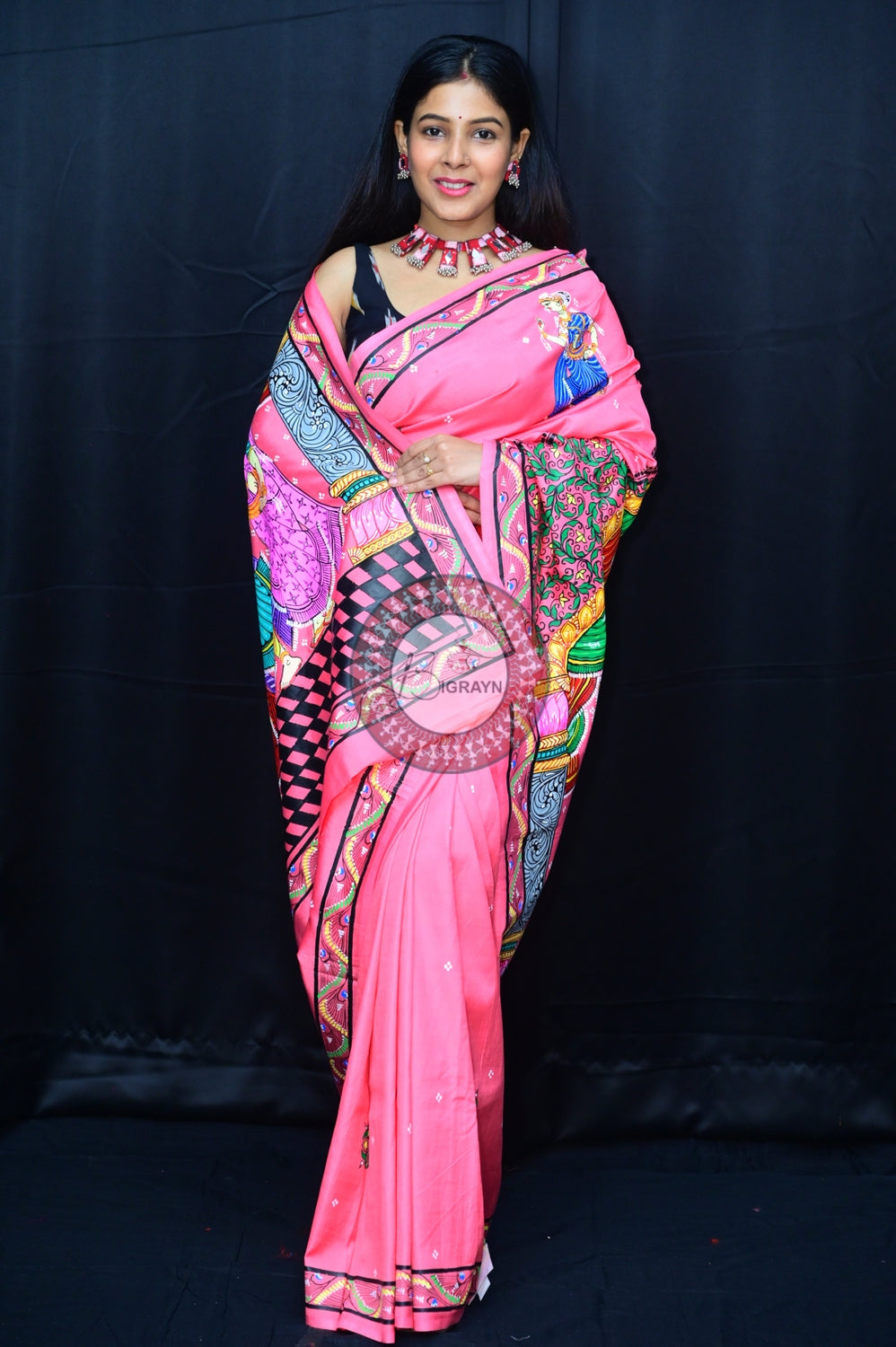 Pink Multicolour Rama Sita Vivah Pattachitra Silk Saree