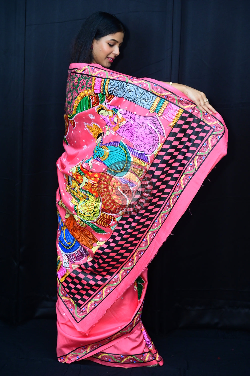 Pink Multicolour Rama Sita Vivah Pattachitra Silk Saree