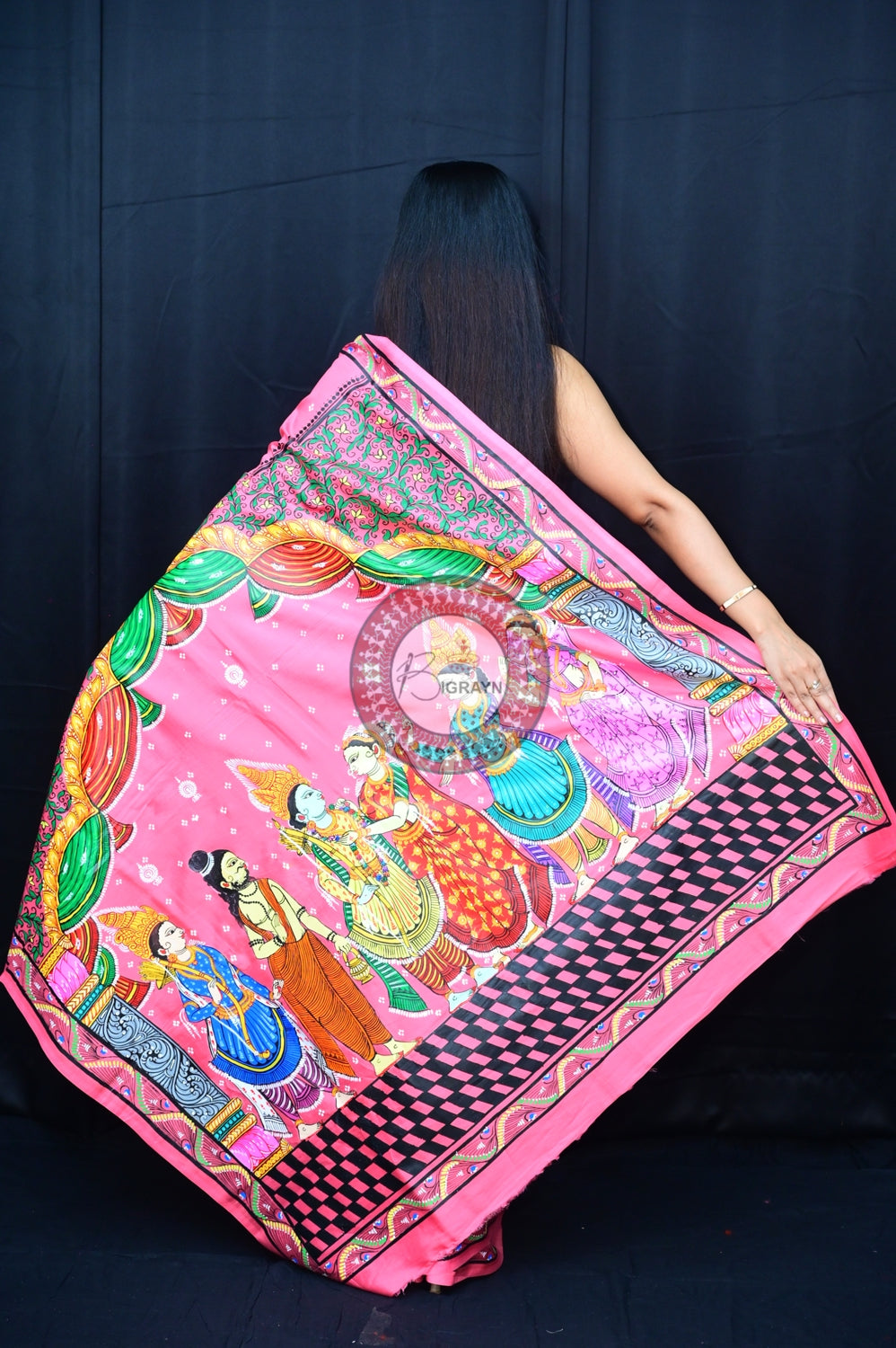 Pink Multicolour Rama Sita Vivah Pattachitra Silk Saree