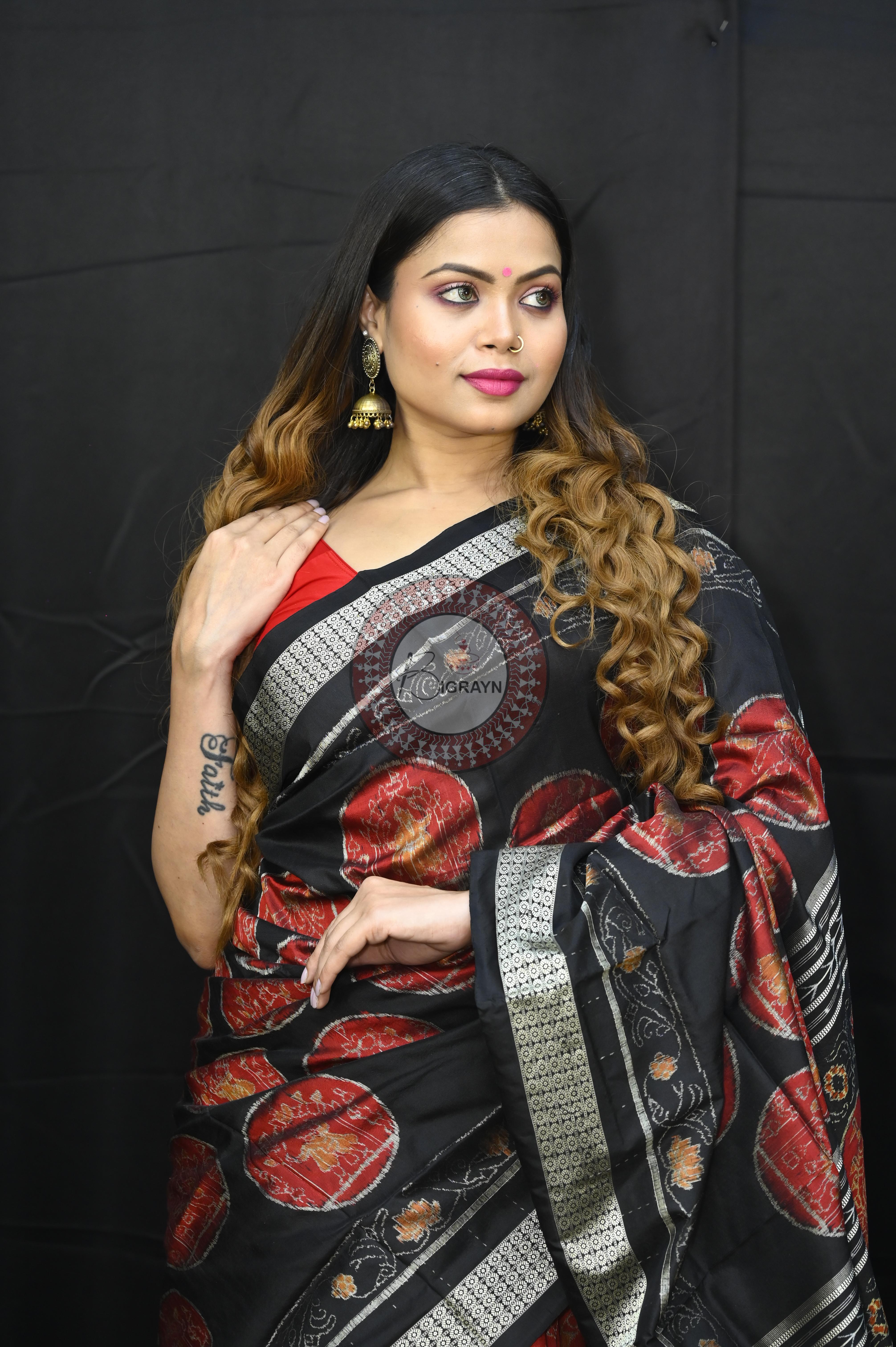 Black Red Ganjpa Exclusive Sambalpuri Silk Saree