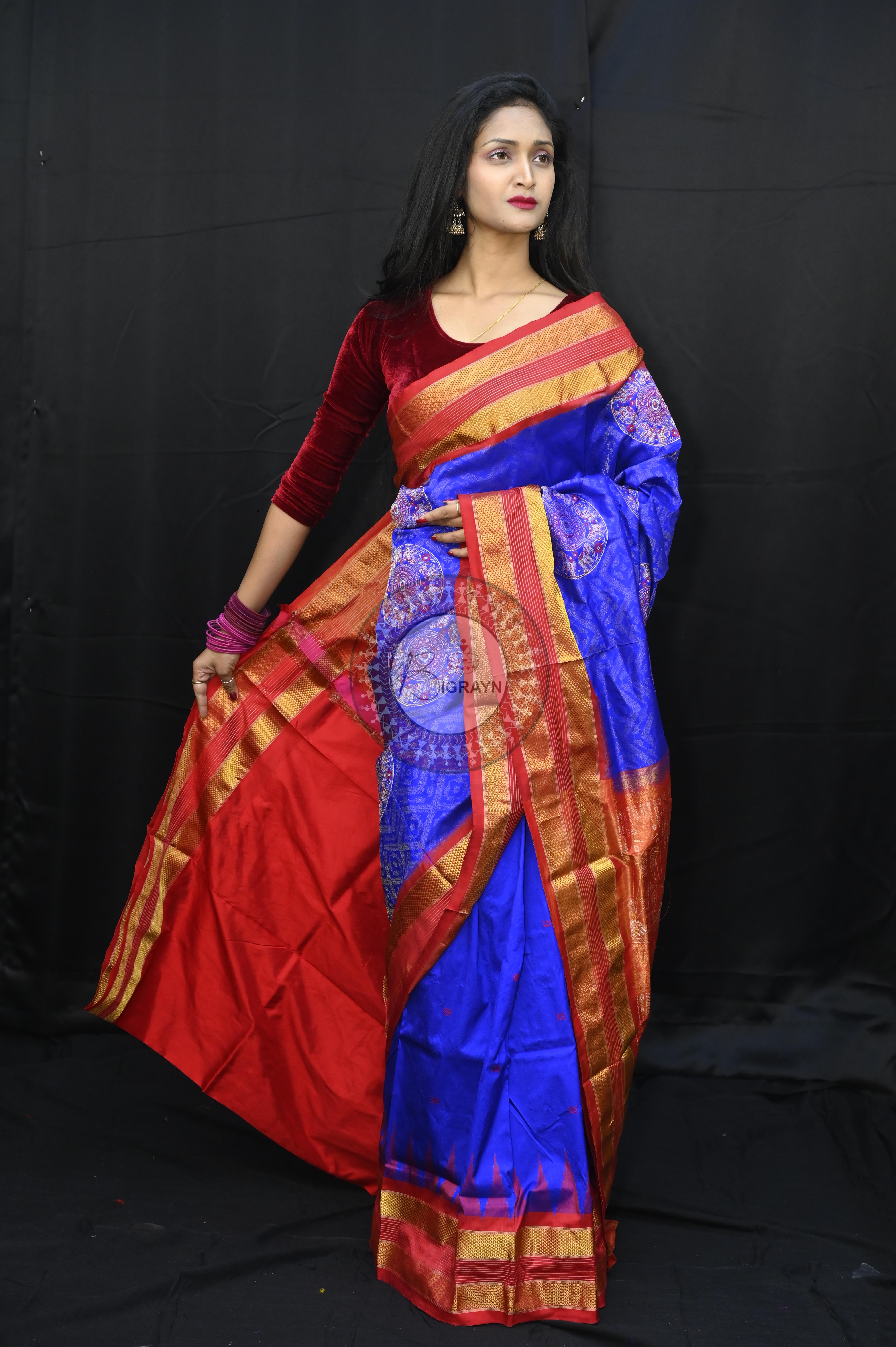 "Odisha Handloom Tissue Silk Saree with shimmering texture, elegant zari border, and lightweight drape, handcrafted by artisans"