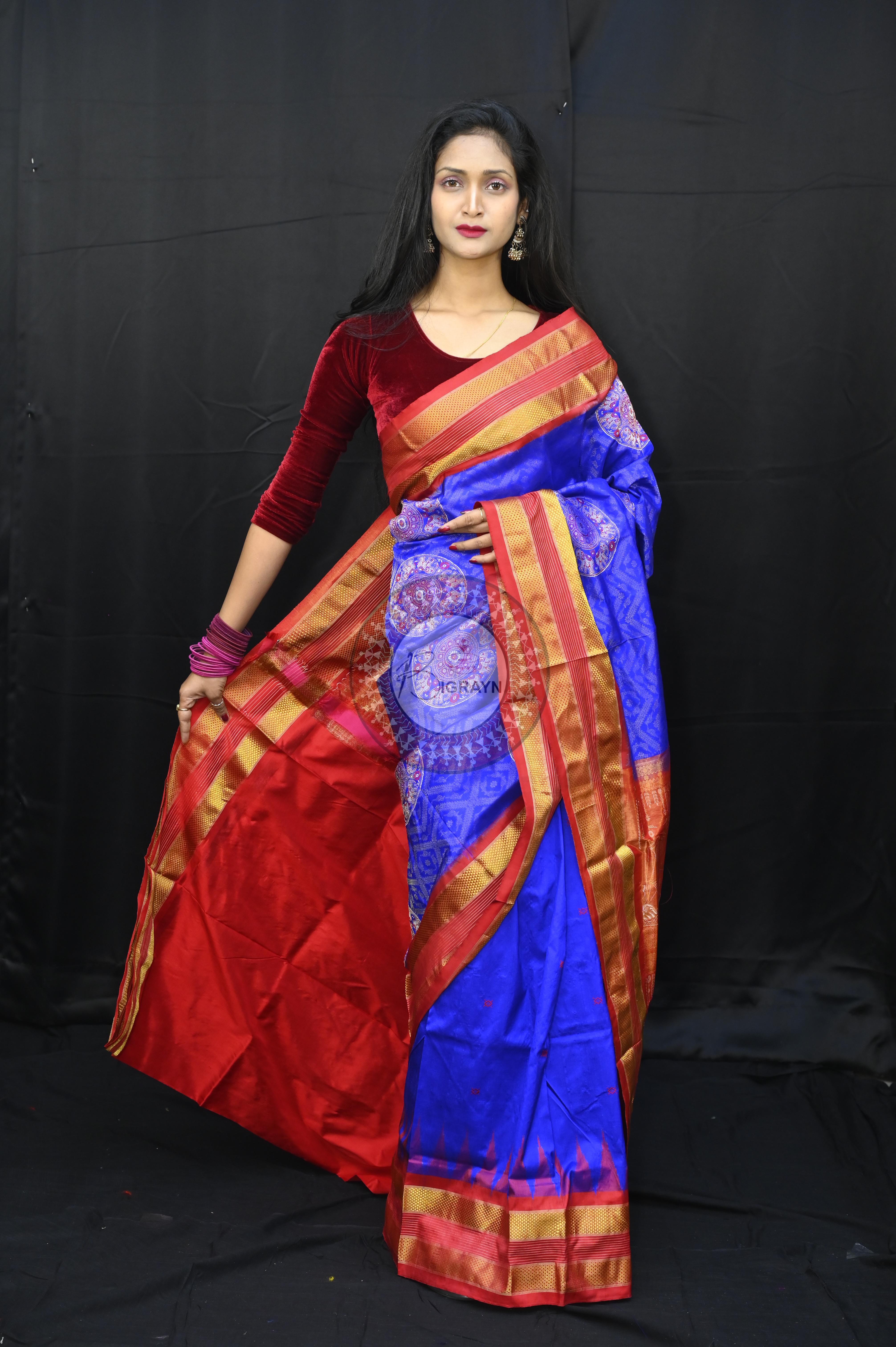 "Odisha Handloom Tissue Silk Saree with shimmering texture, elegant zari border, and lightweight drape, handcrafted by artisans"