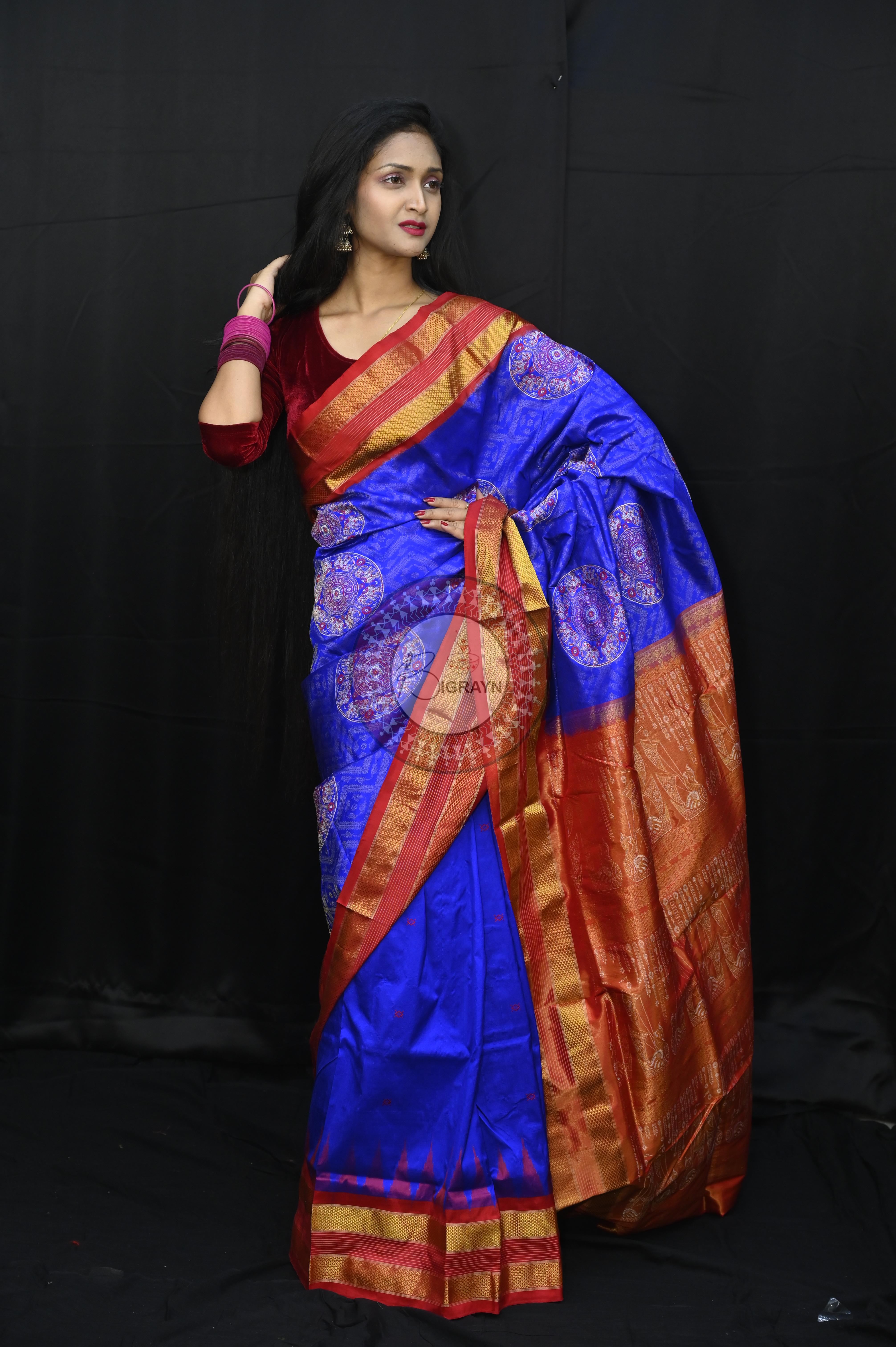 "Odisha Handloom Tissue Silk Saree with shimmering texture, elegant zari border, and lightweight drape, handcrafted by artisans"