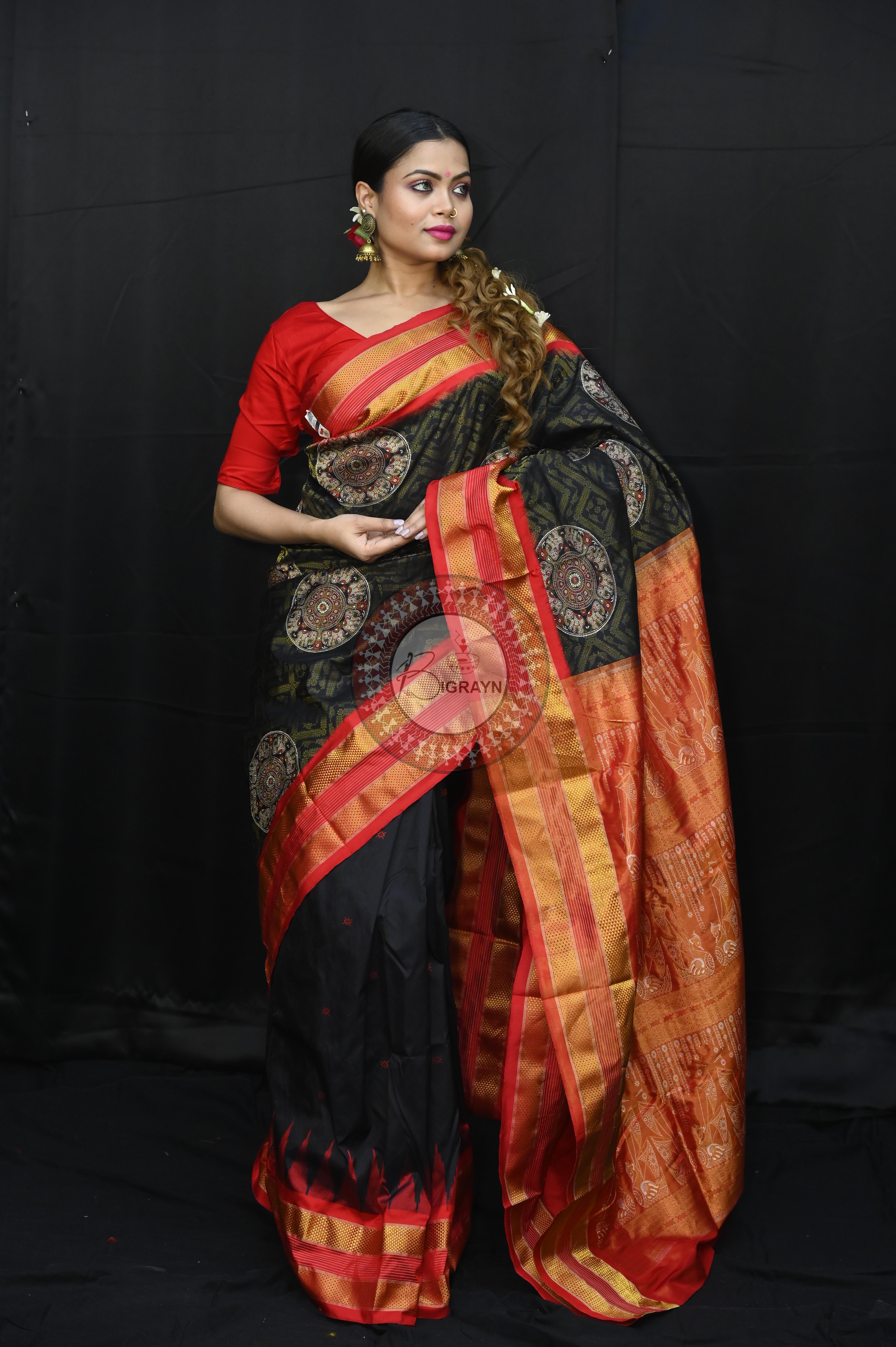 "Odisha Handloom Tissue Silk Saree with shimmering texture, elegant zari border, and lightweight drape, handcrafted by artisans"
