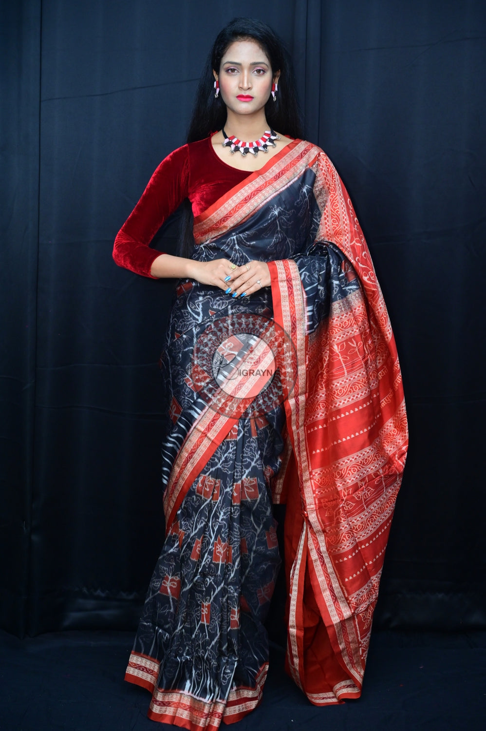 Black Brown Seedling Natural Dye Silk Saree