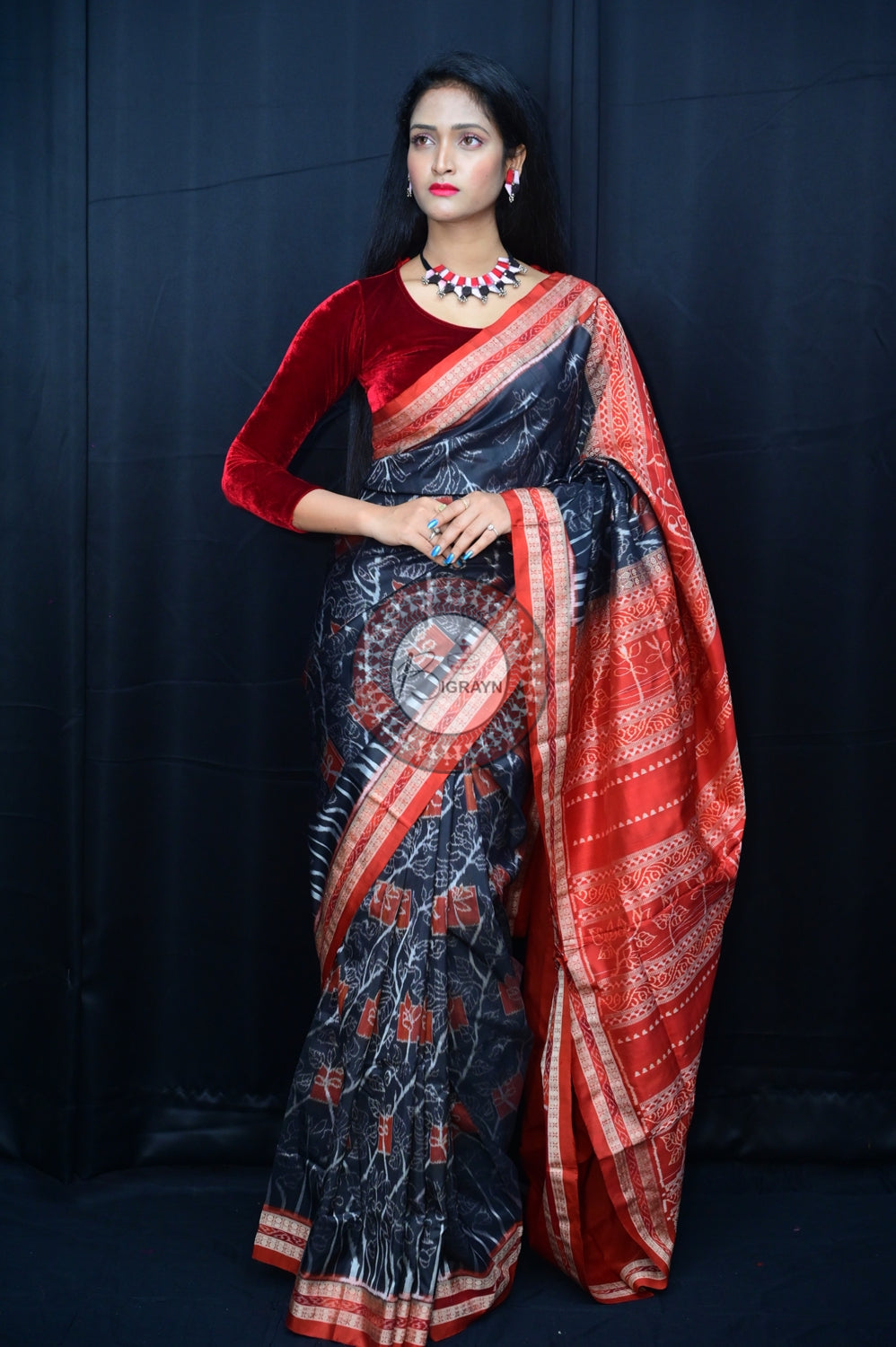 Black Brown Seedling Natural Dye Silk Saree