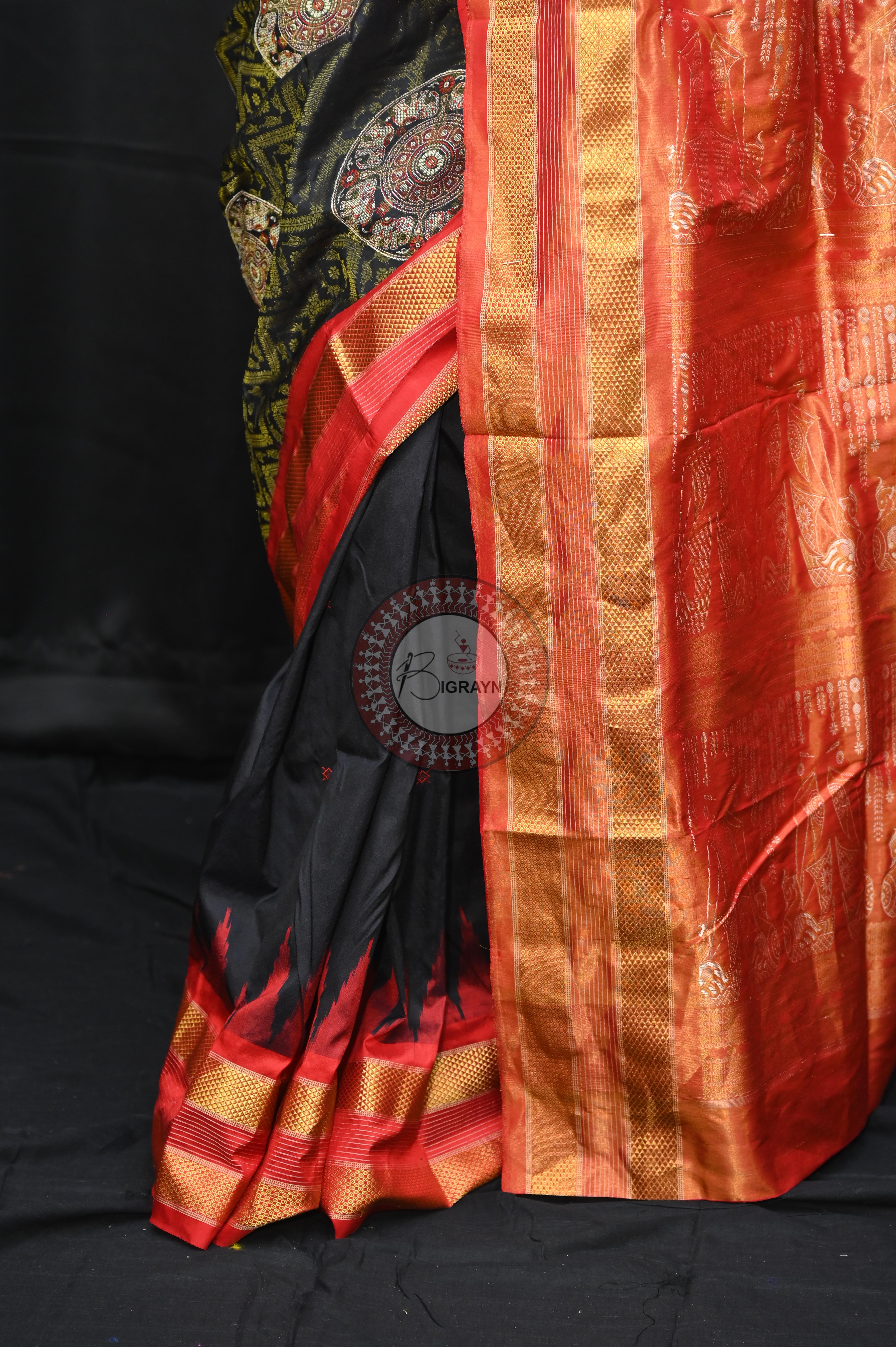 "Odisha Handloom Tissue Silk Saree with shimmering texture, elegant zari border, and lightweight drape, handcrafted by artisans"