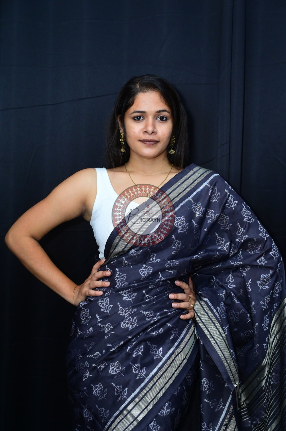 Black Hibiscus Natural Dye Silk Saree
