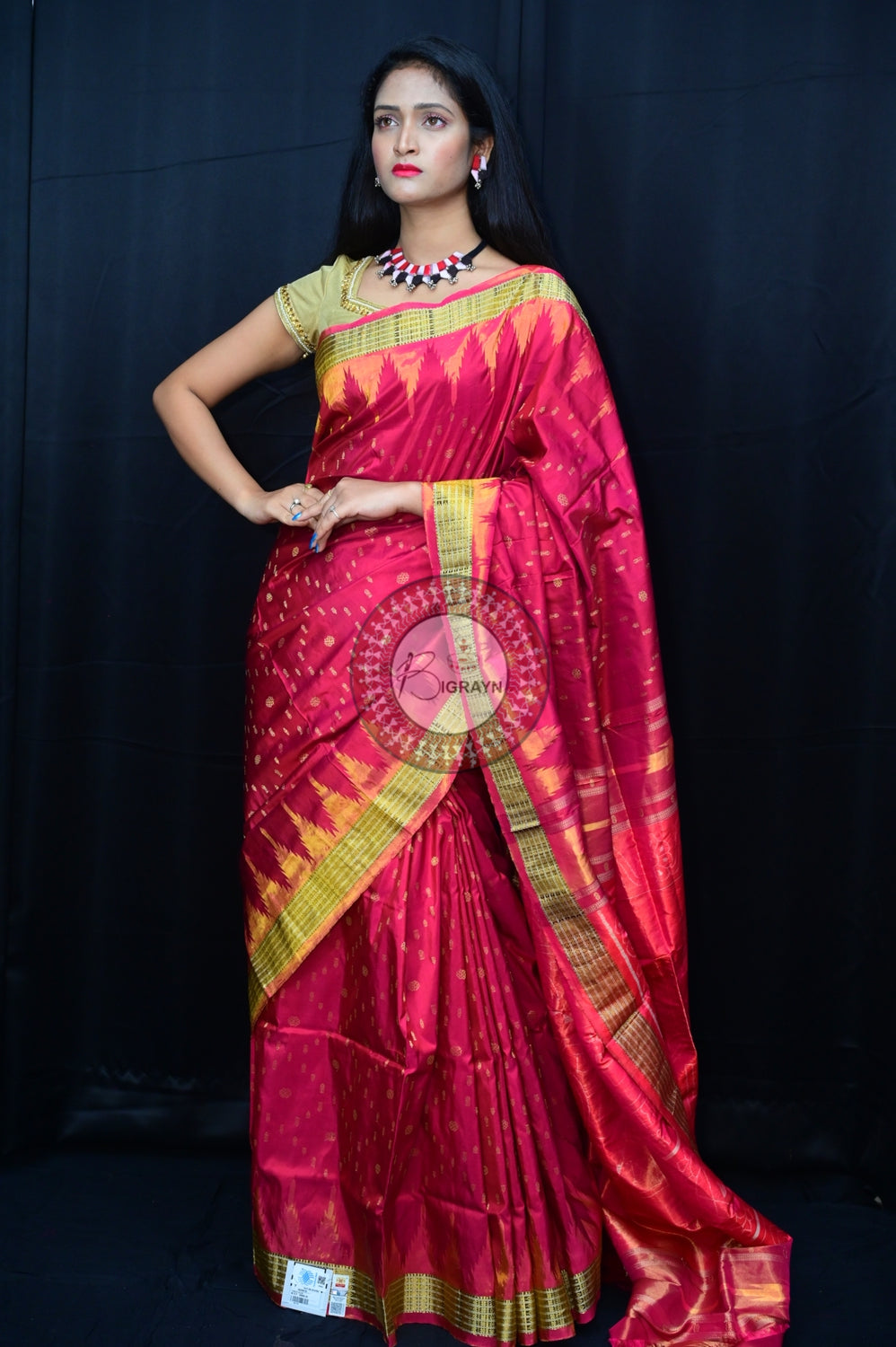 "Odisha Handloom Tissue Silk Saree with shimmering texture, elegant zari border, and lightweight drape, handcrafted by artisans"