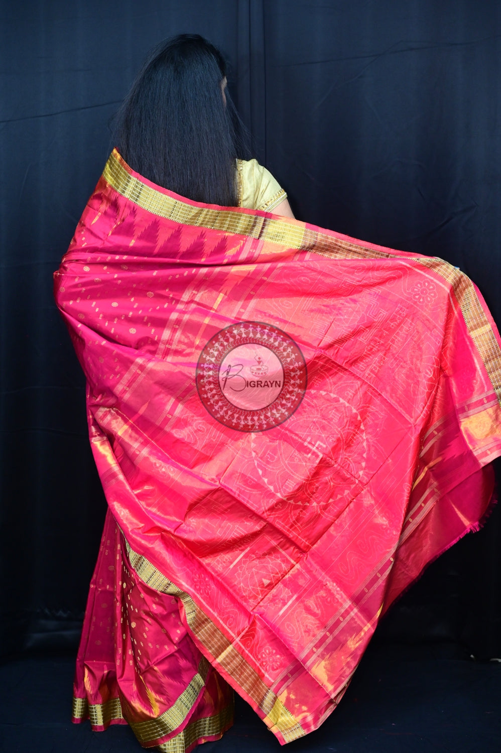 "Odisha Handloom Tissue Silk Saree with shimmering texture, elegant zari border, and lightweight drape, handcrafted by artisans"