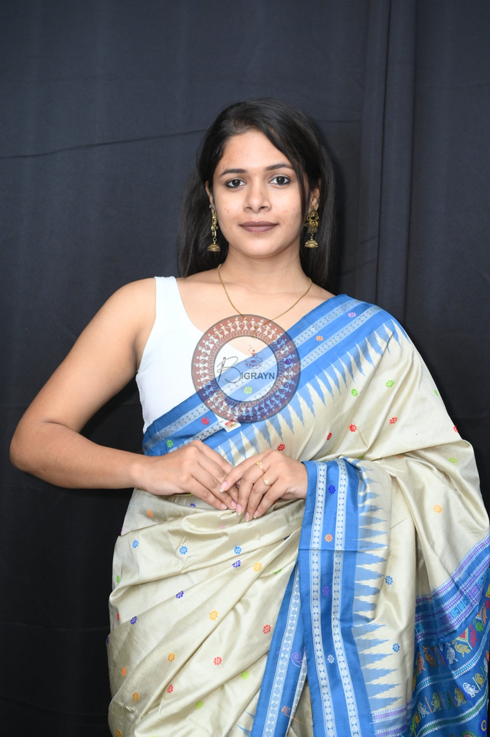 Cement Teal Blue Dolabedi Silk Saree