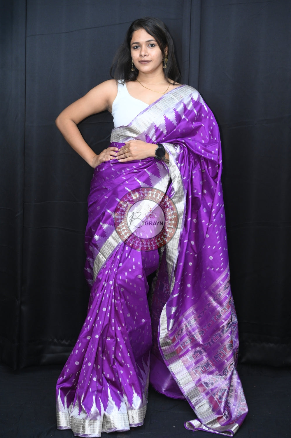 "Odisha Handloom Tissue Silk Saree with shimmering texture, elegant zari border, and lightweight drape, handcrafted by artisans"